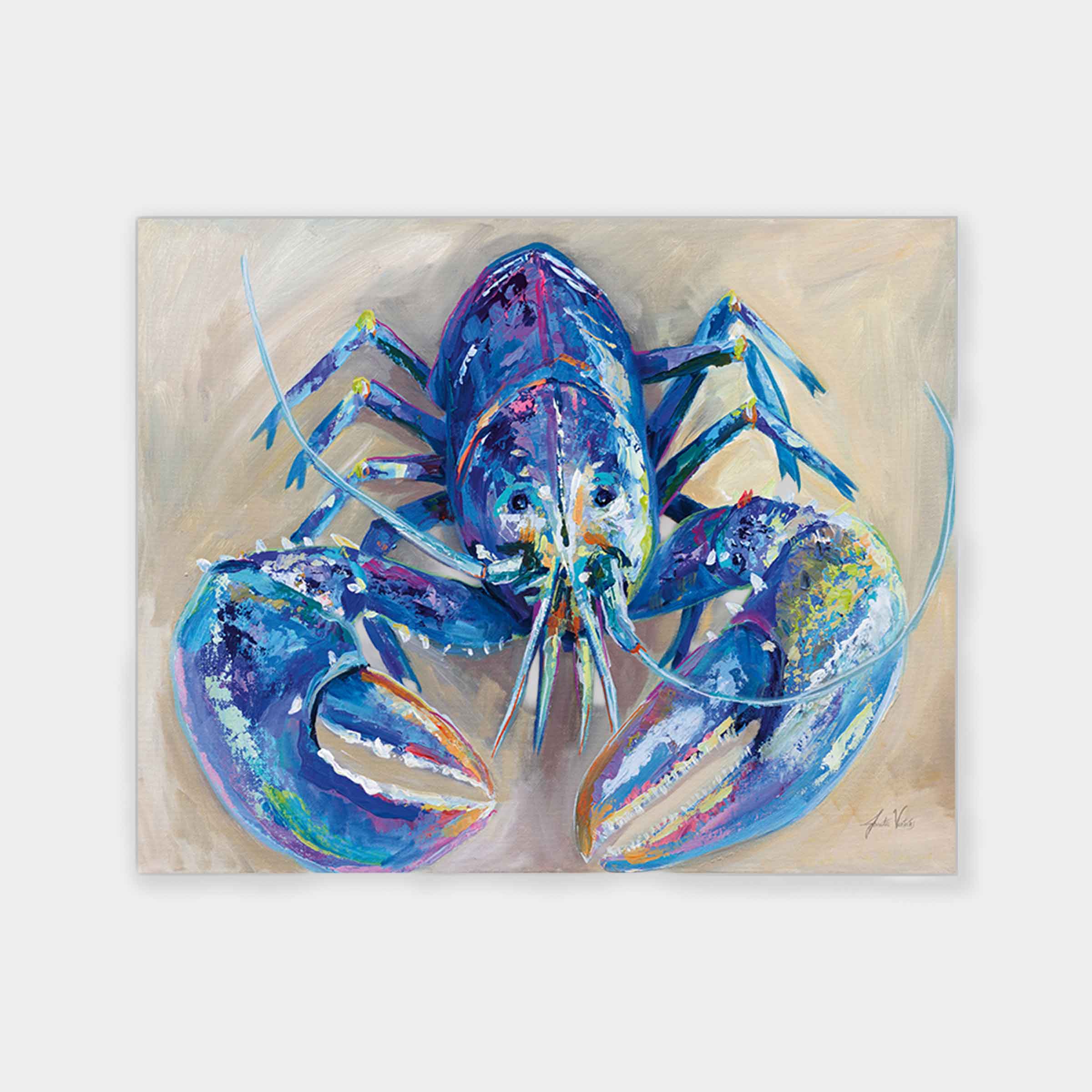 Big Blue Lobster Canvas Print in Distressed Grey Frame