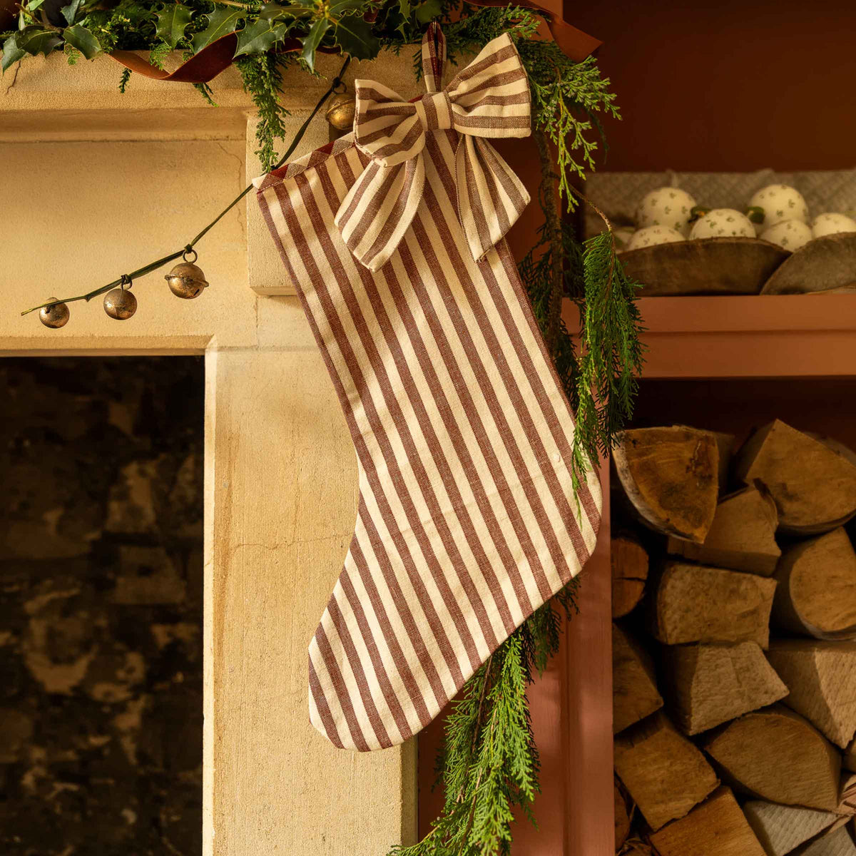 The Bow Stocking | Stripe in Winter Berry