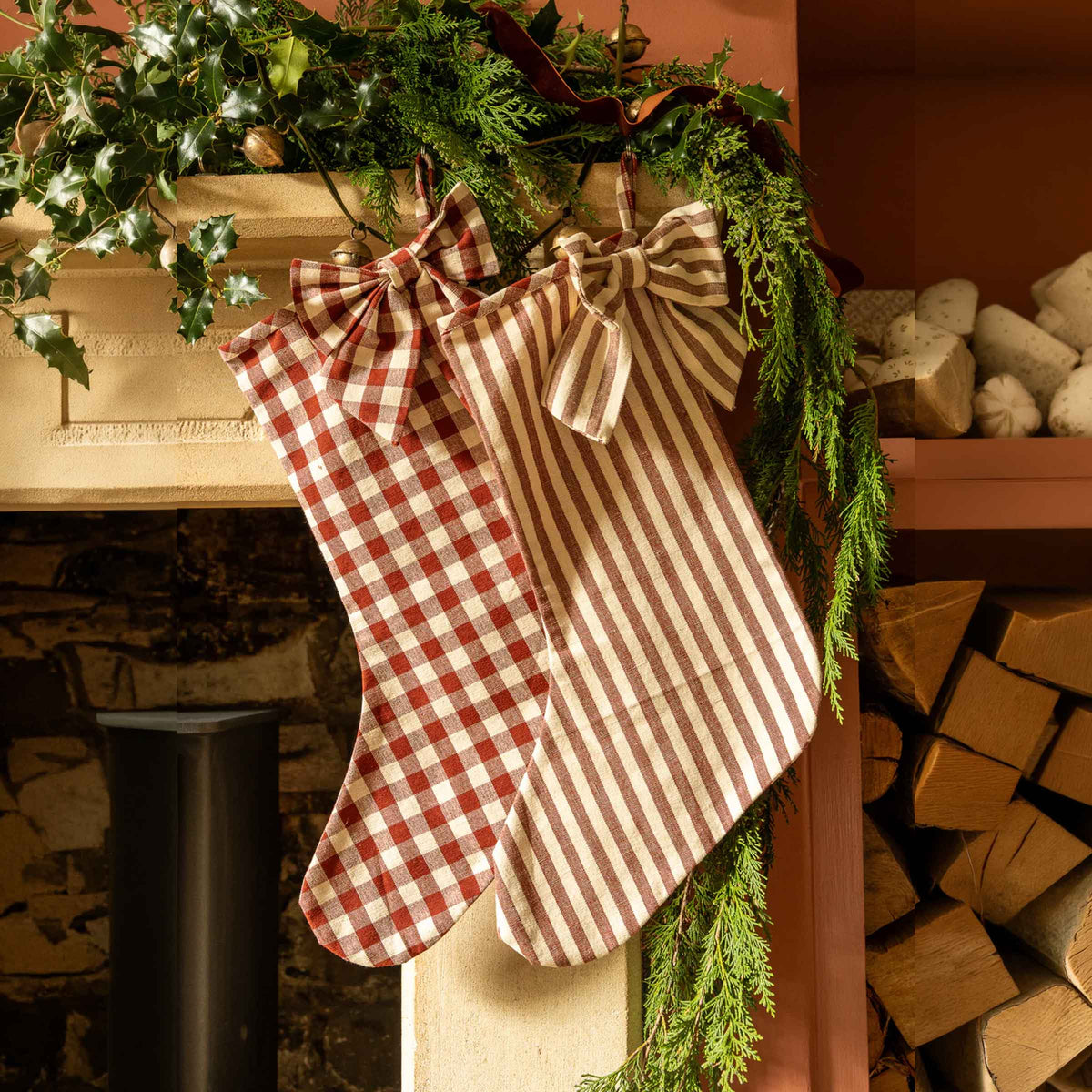 The Bow Stocking | Stripe in Winter Berry