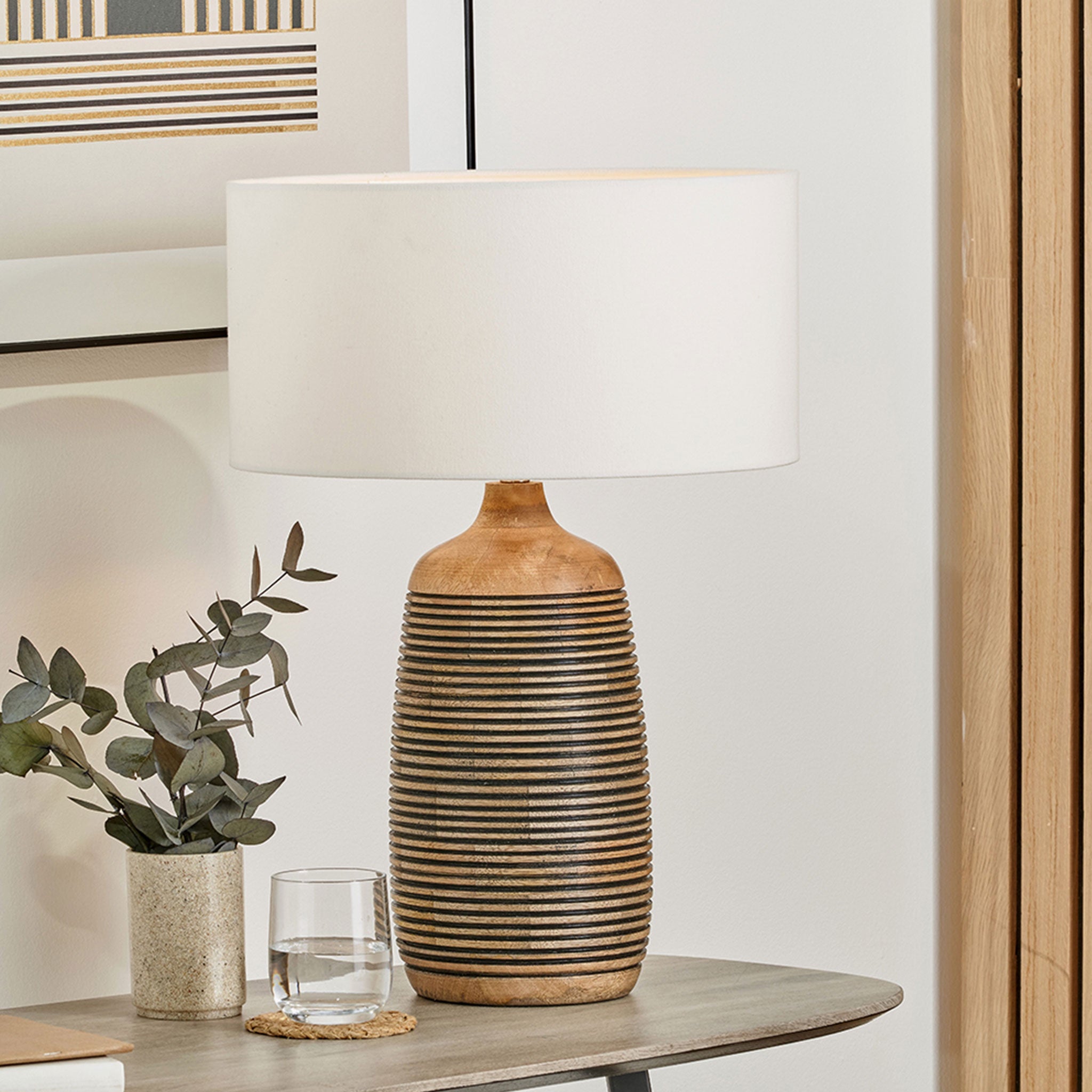 Caspian Mango Wood Grooved Table Lamp