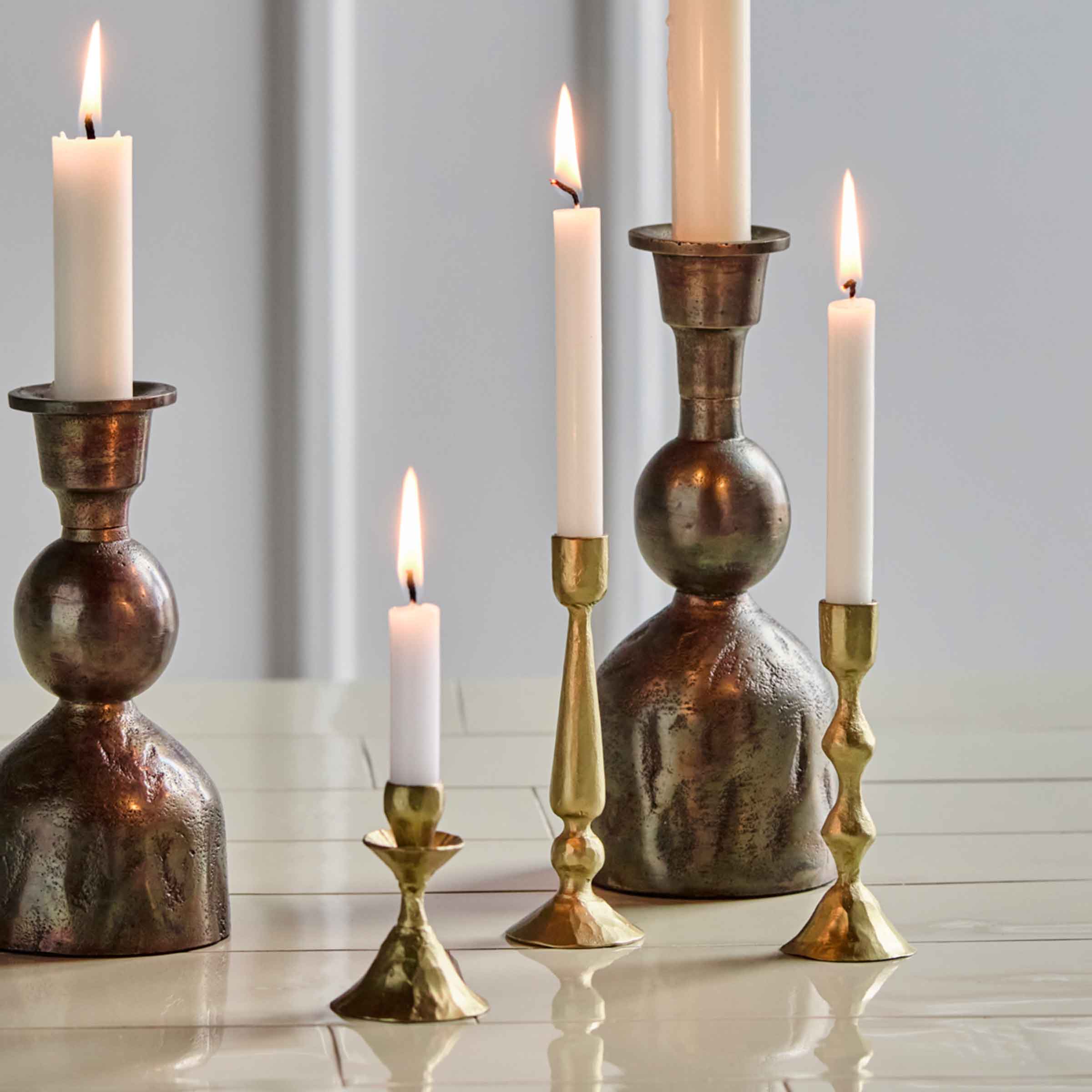 Castle Handmade Brass Candle Holders - Set of 3
