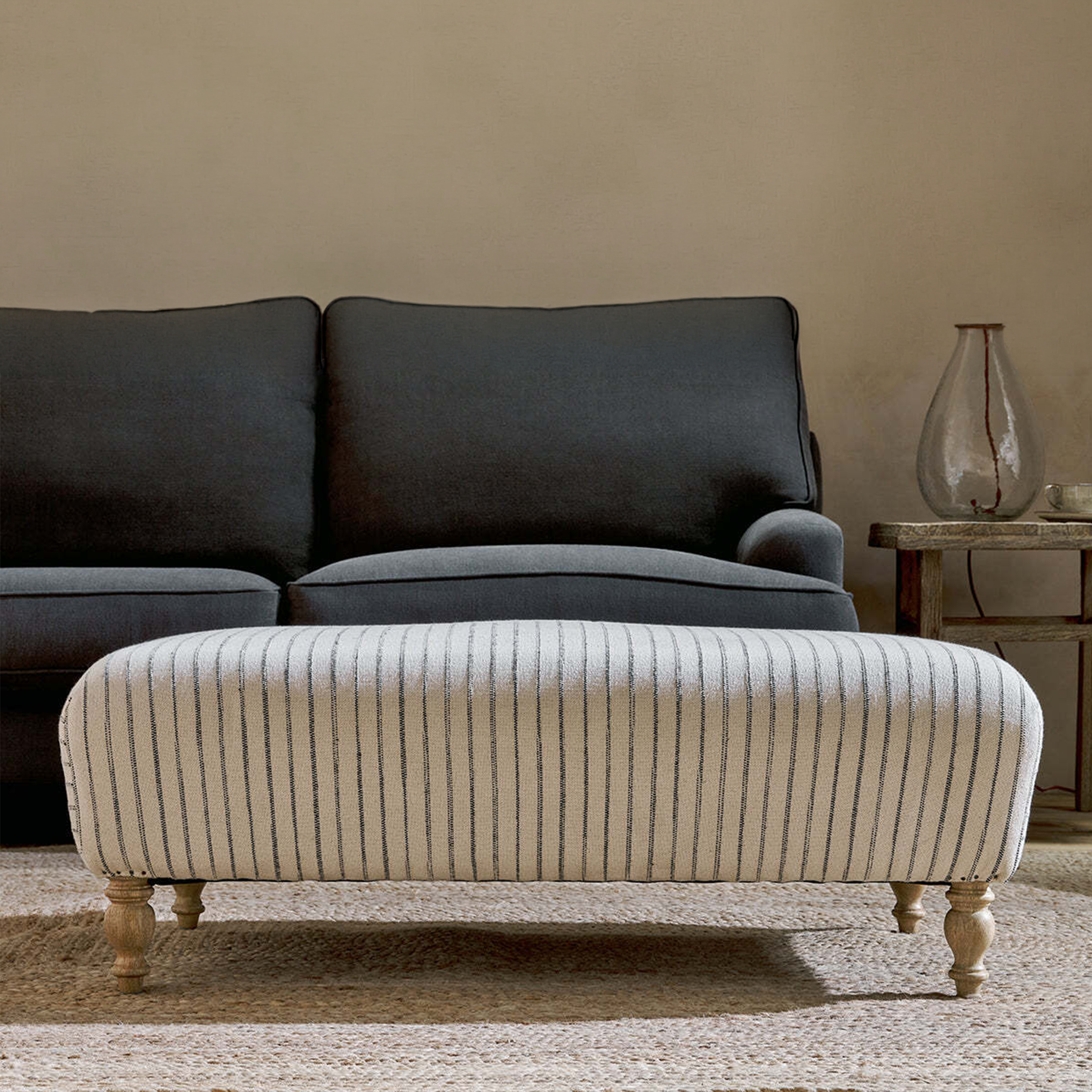 Coastal Striped Linen Ottoman