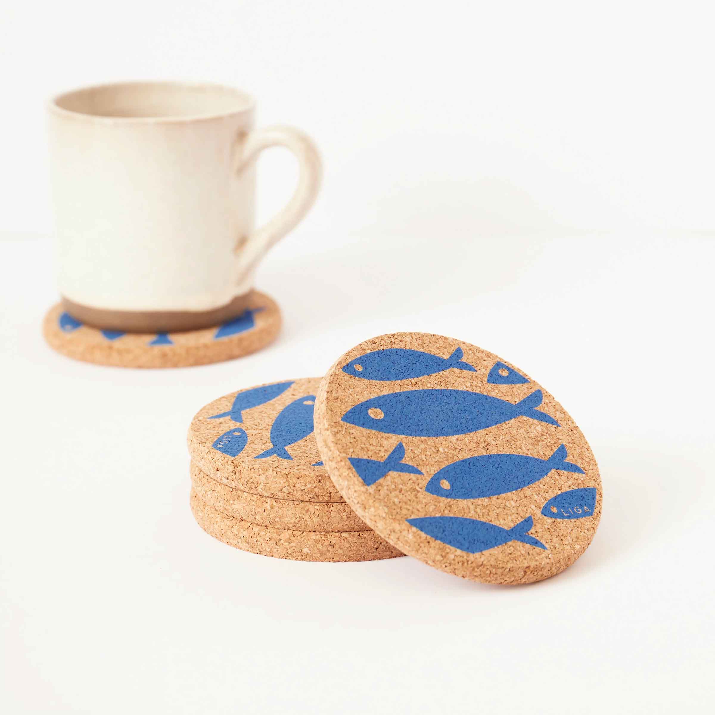 Cork Coaster | Fish Blue