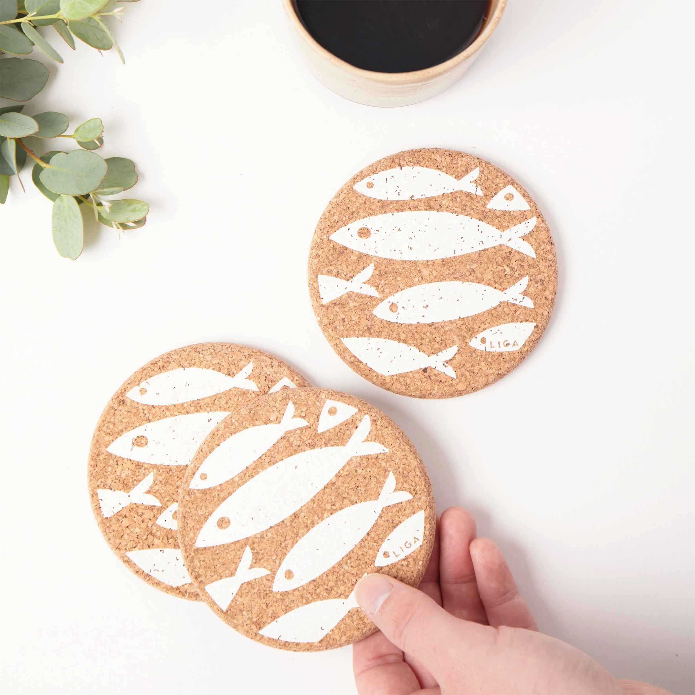 Cork Coaster | Fish White