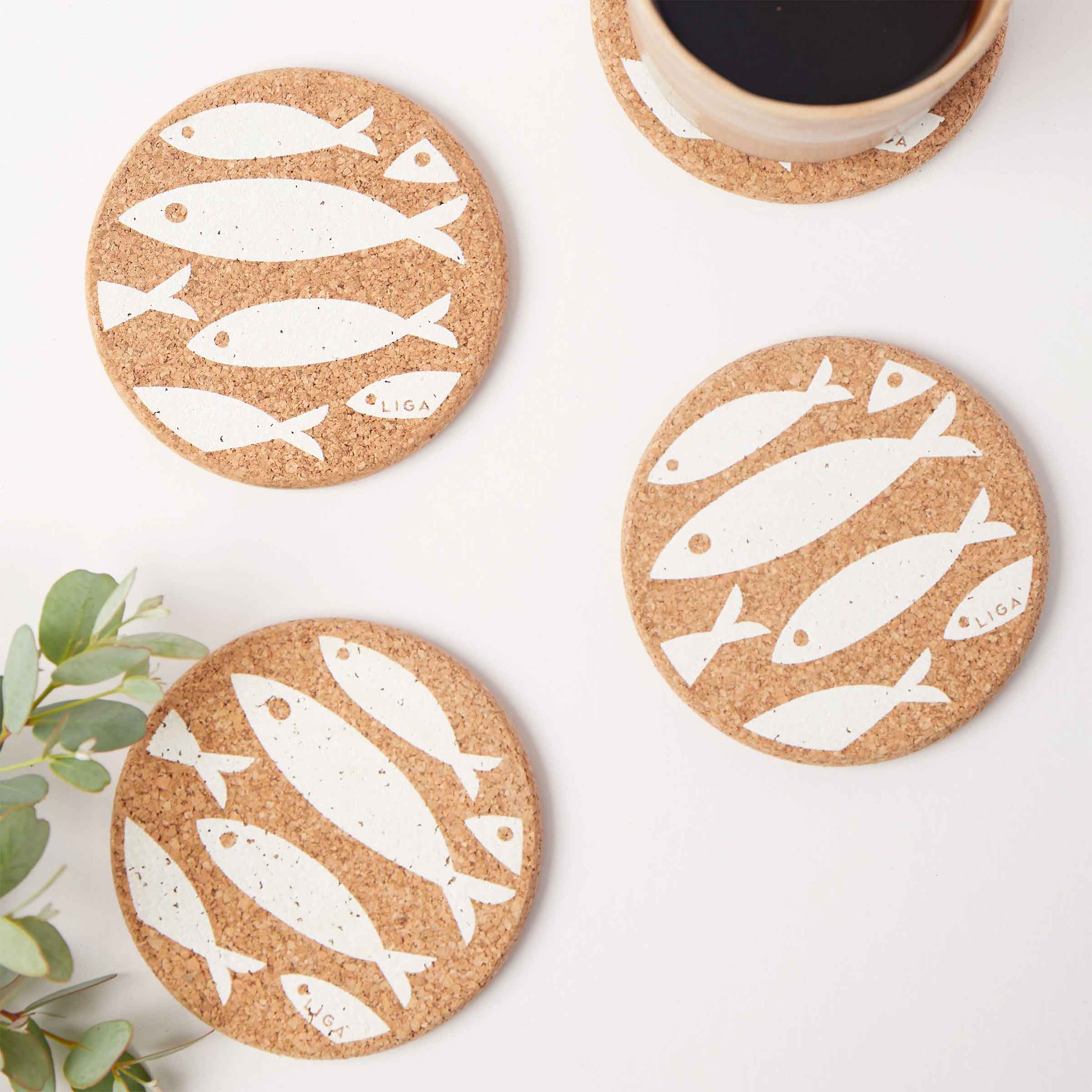 Cork Coaster | Fish White