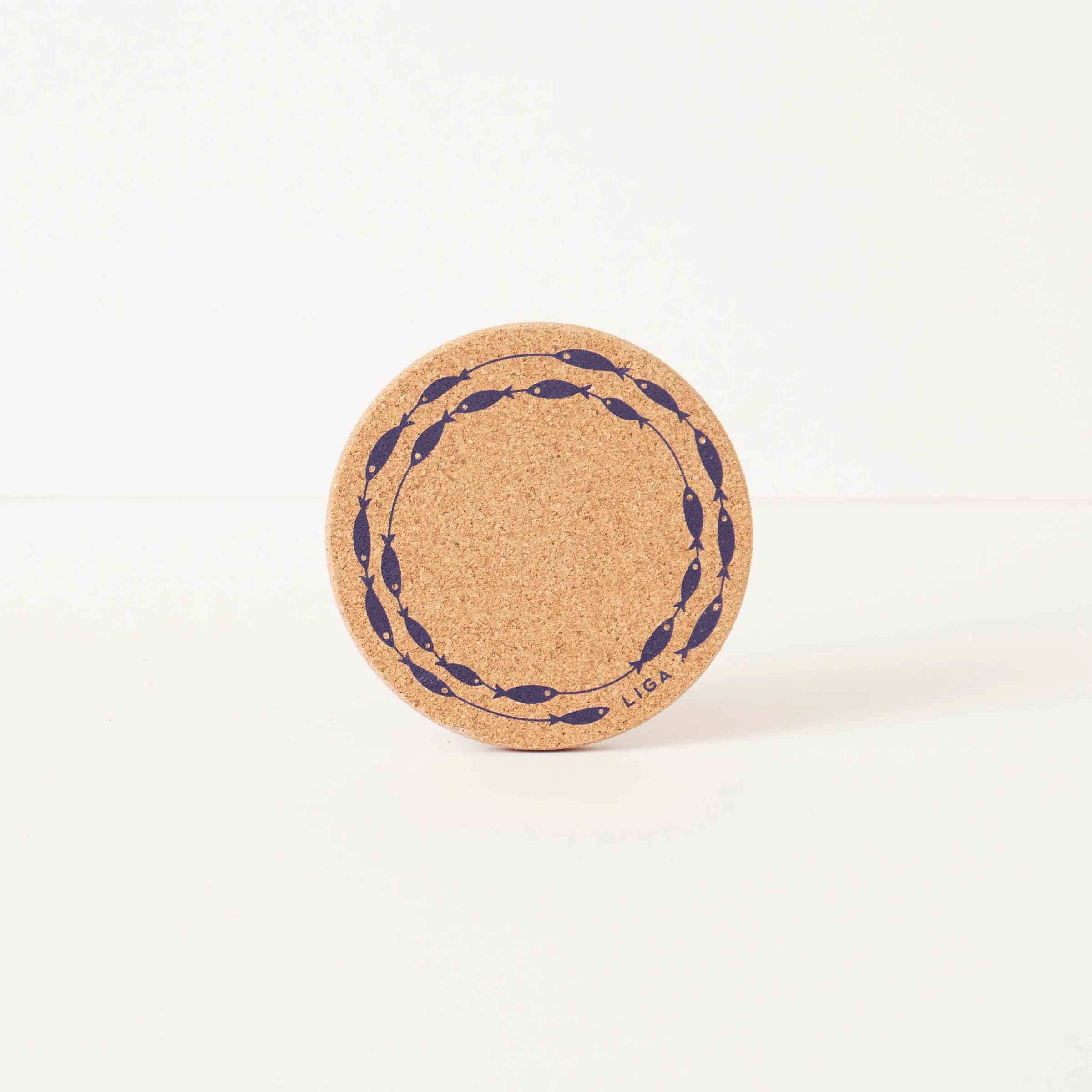 Cork Coaster | Fish on a Line Navy