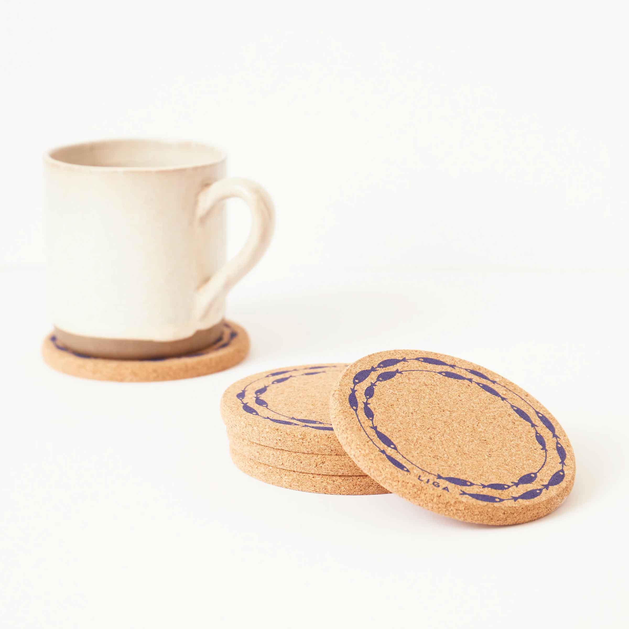 Cork Coaster | Fish on a Line Navy
