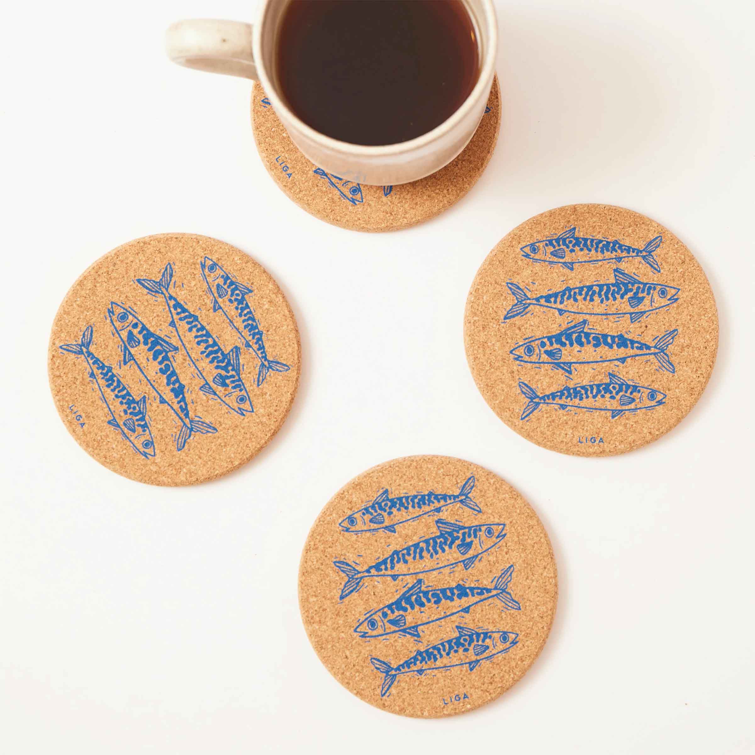 Cork Coaster | Mackerel Blue