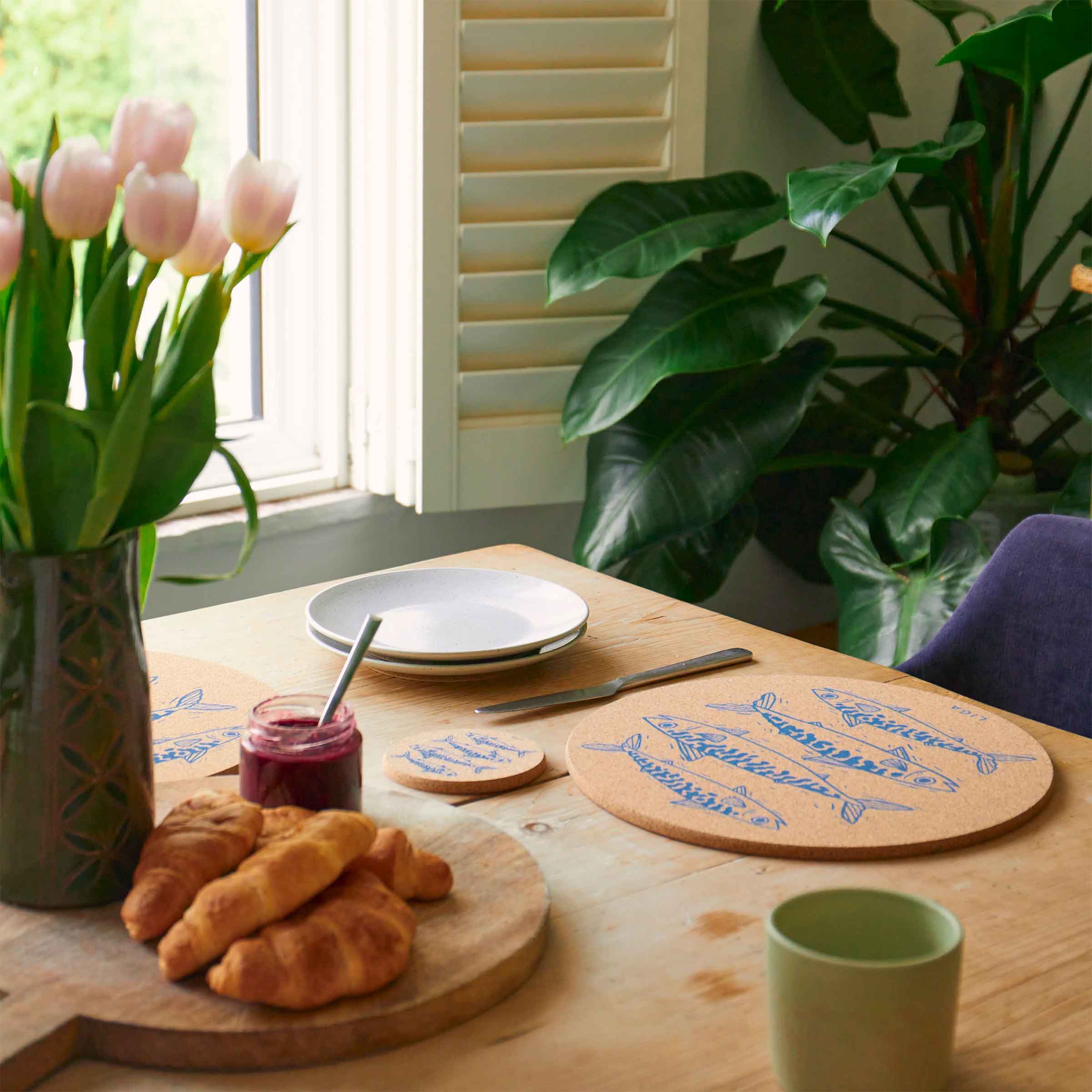 Cork Placemat 30cm | Mackerel Blue