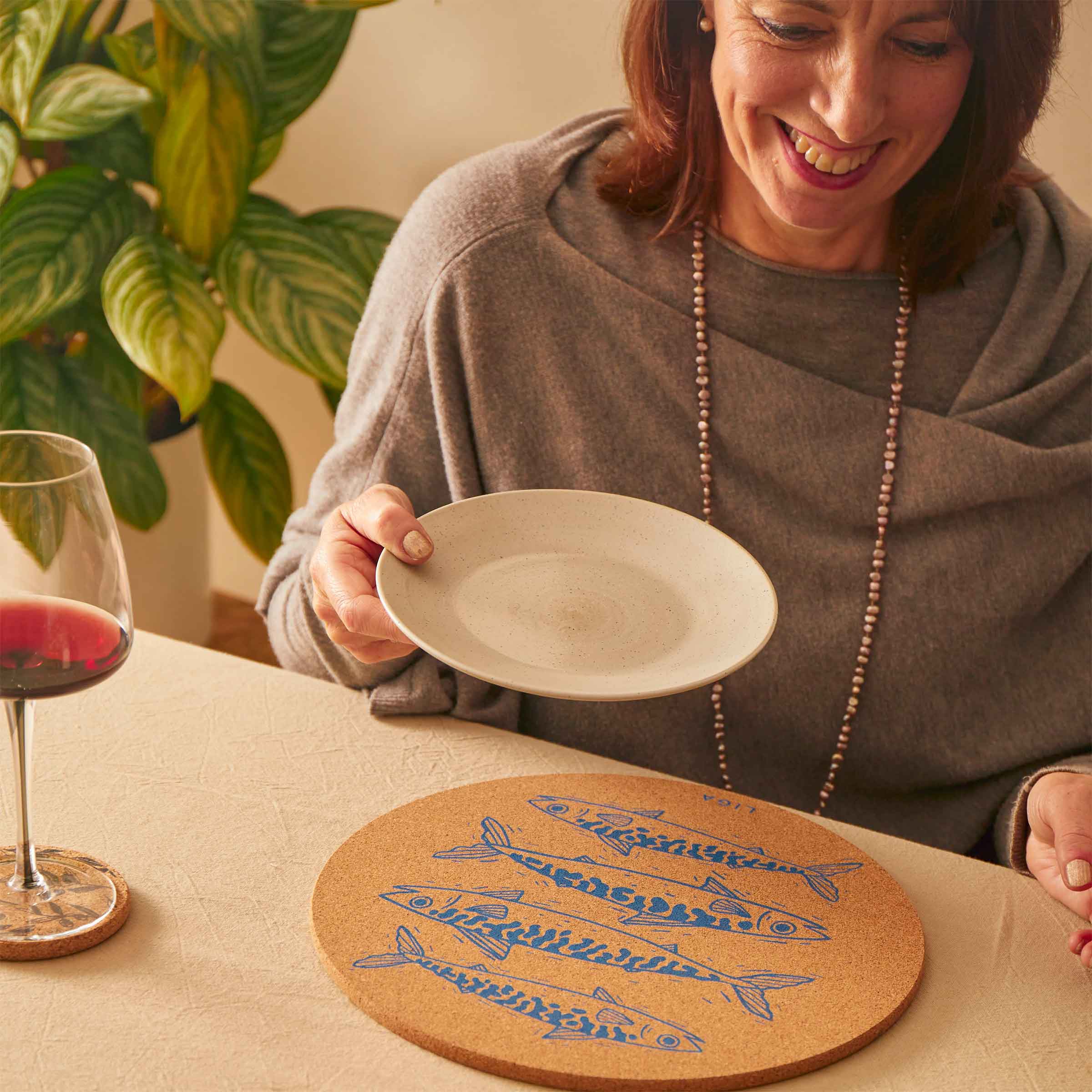 Cork Placemat 30cm | Mackerel Blue