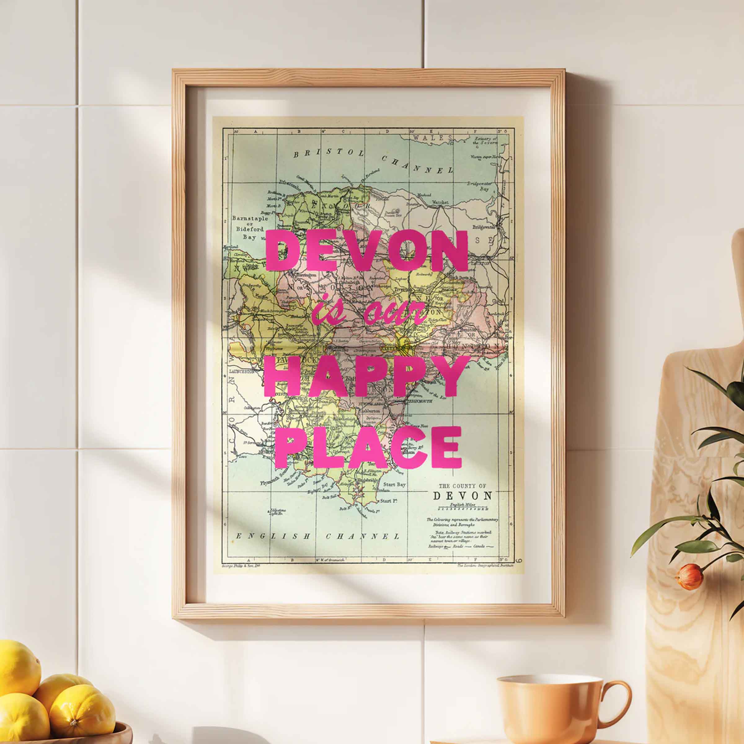 Custom Map Print for Any Location | Personalised Vintage Map Print | Pink Font