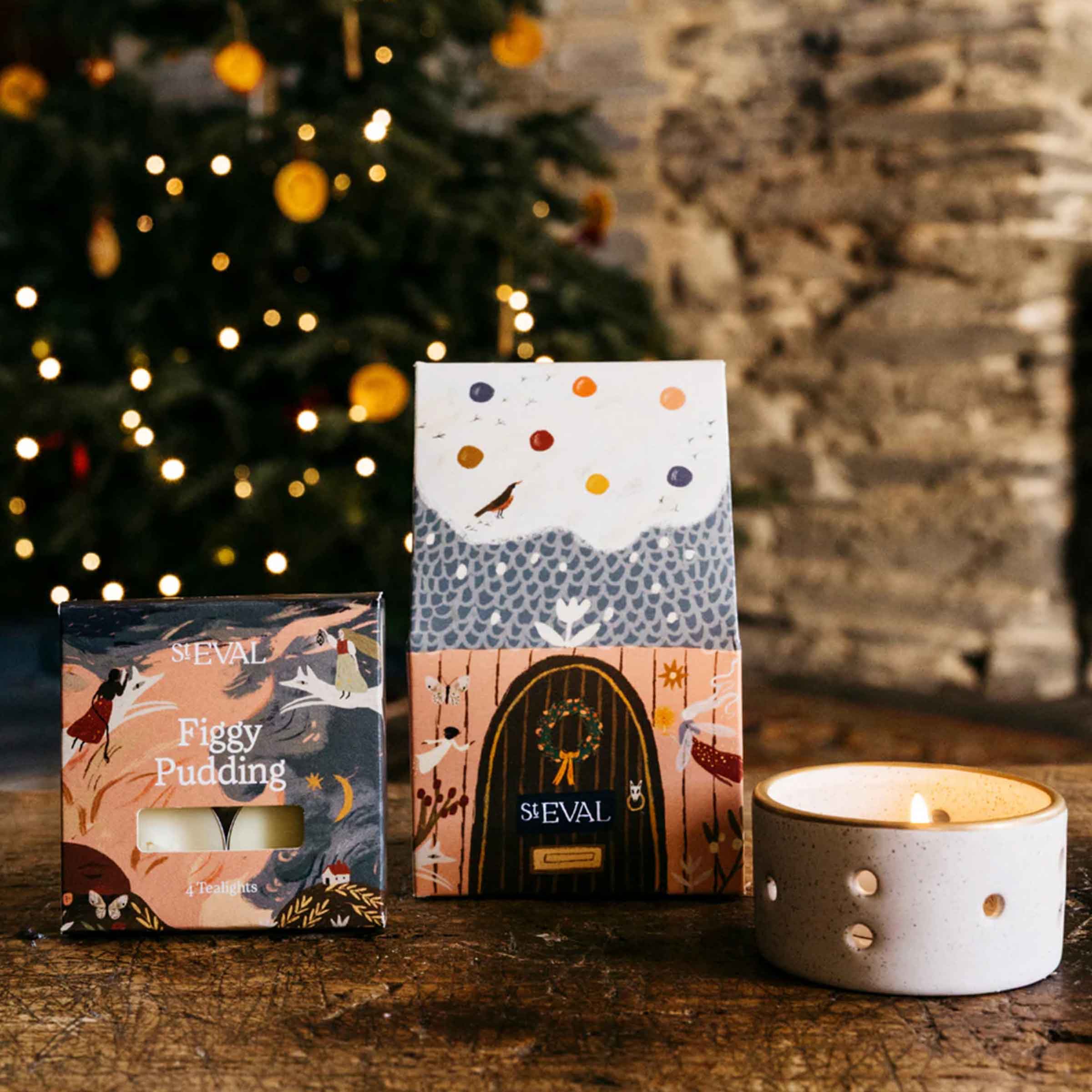 Figgy Pudding Christmas Cottage Tealight Set