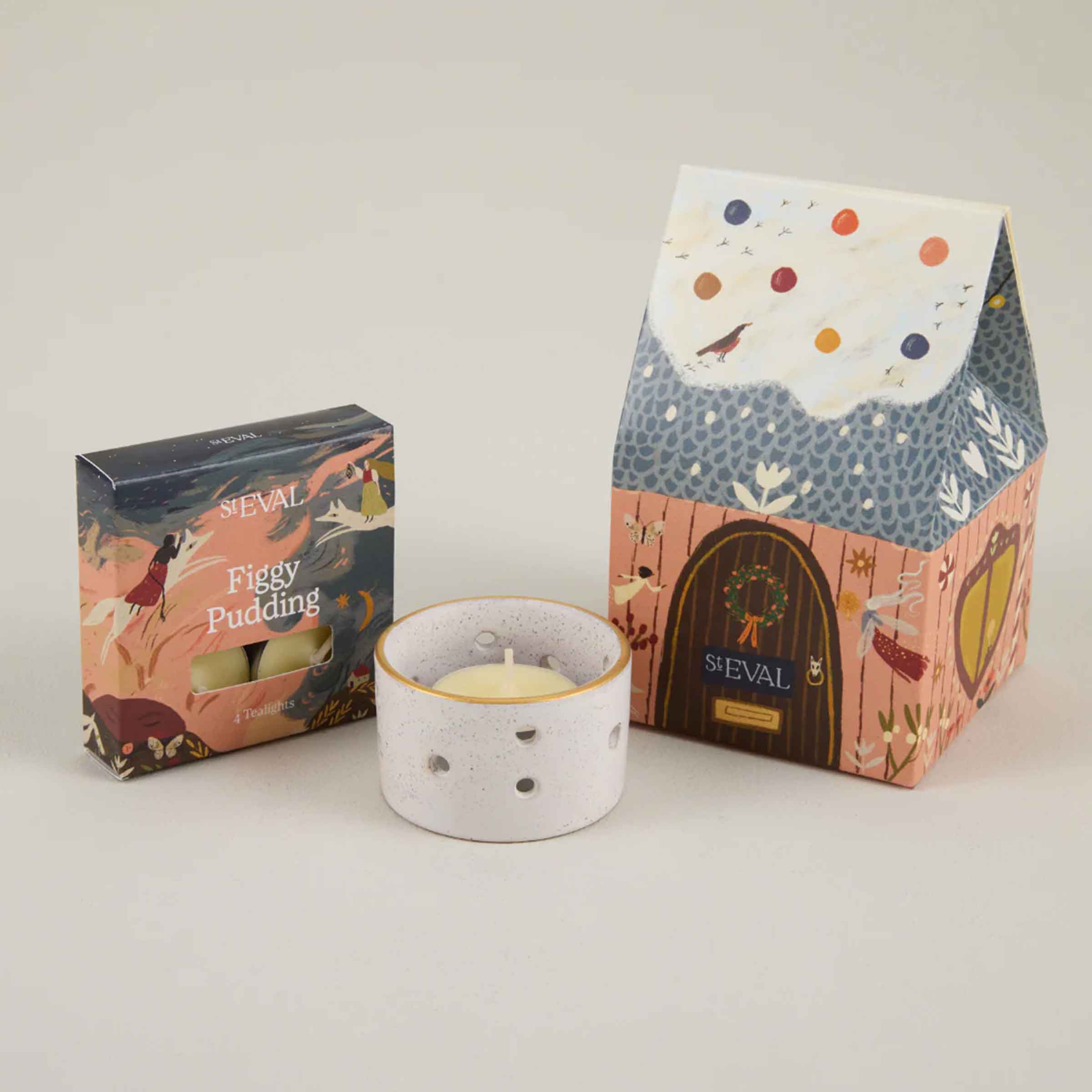 Figgy Pudding Christmas Cottage Tealight Set