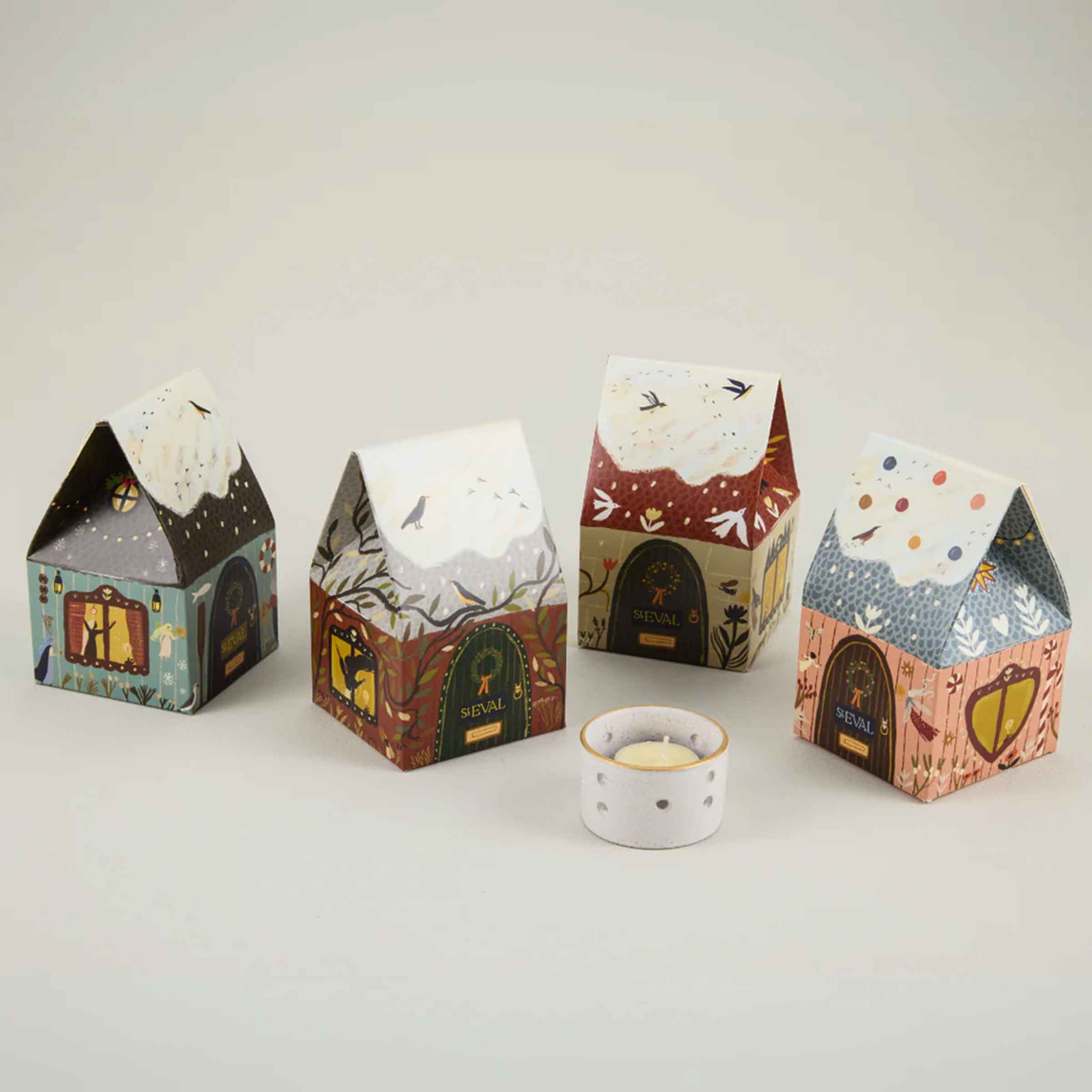 Figgy Pudding Christmas Cottage Tealight Set