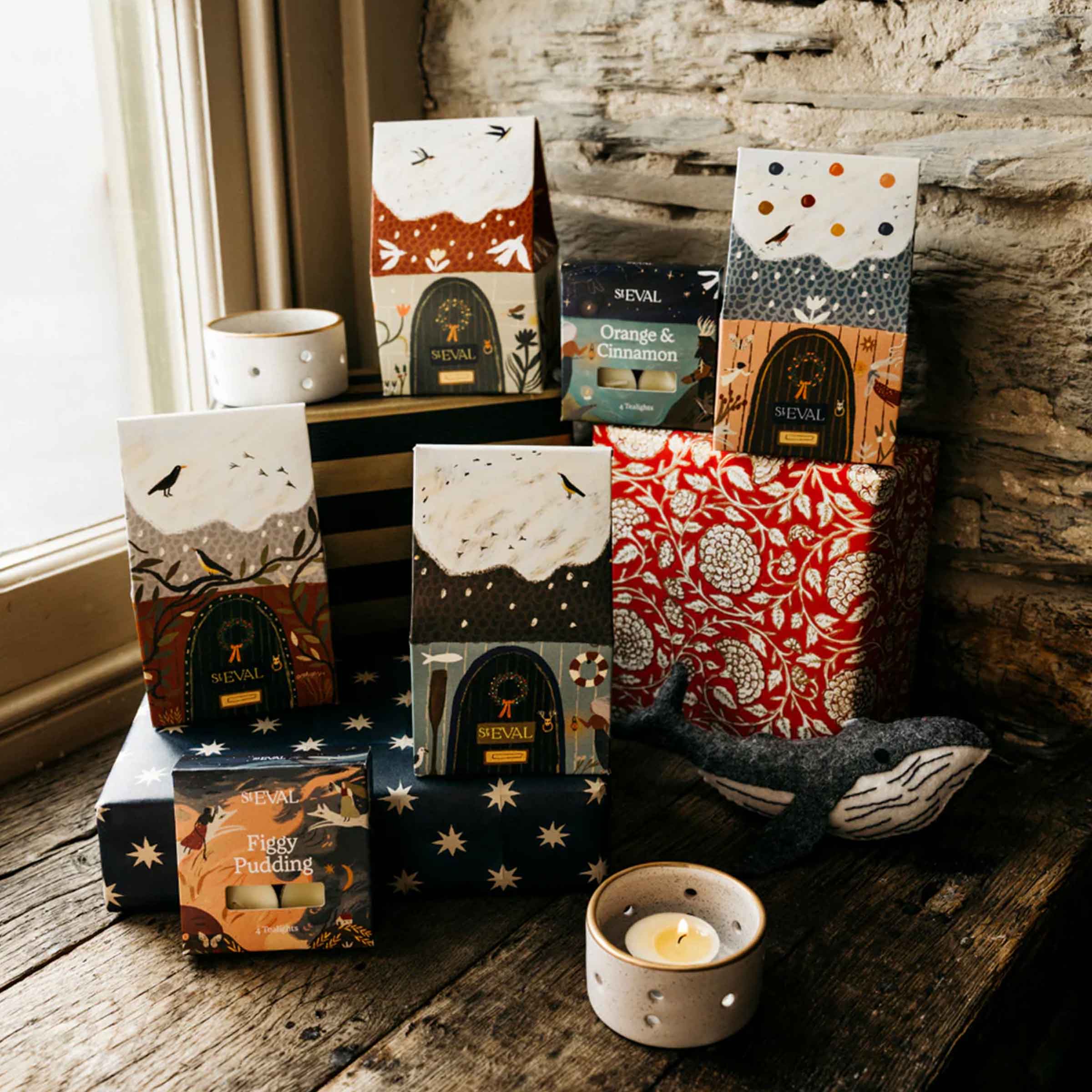 Figgy Pudding Christmas Cottage Tealight Set