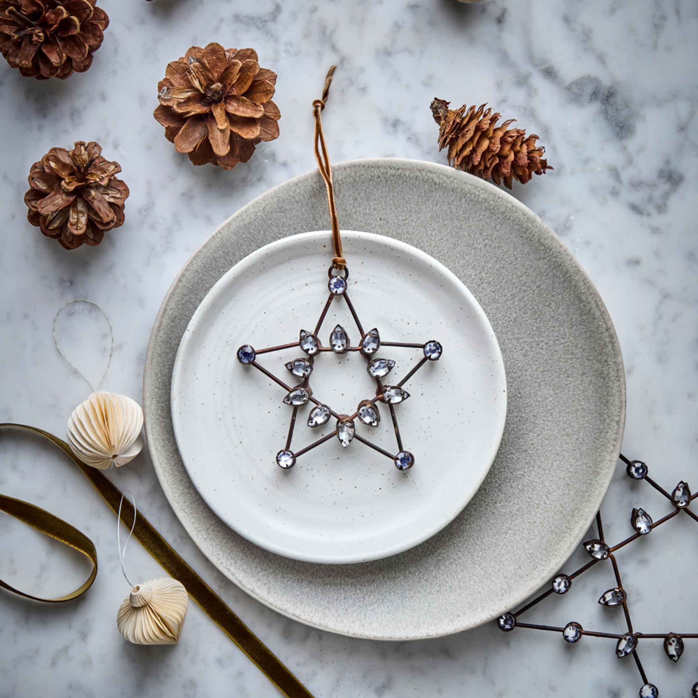 Handcrafted Star Ornament – Antique Copper Finish with Sparkling Acrylic Beads