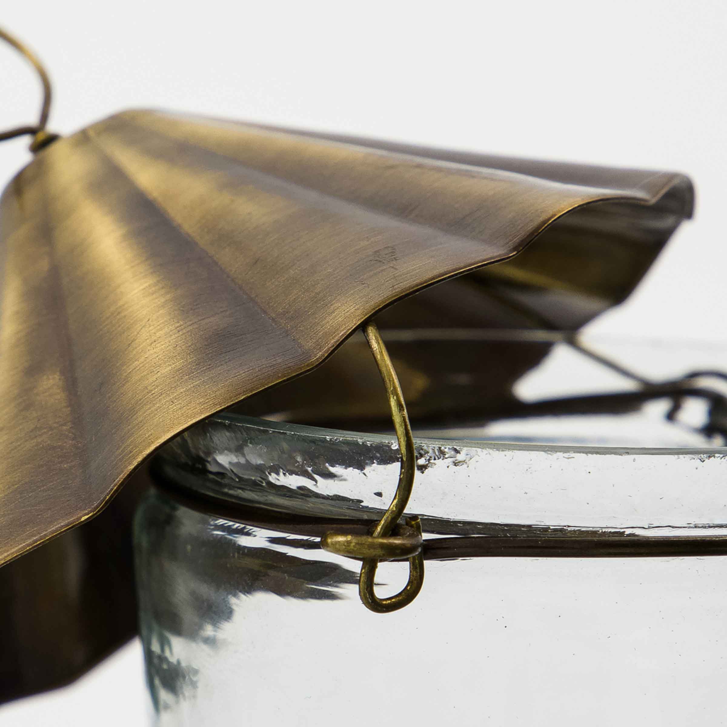 Hang Glass Tealight Holder with Antique Brass Top