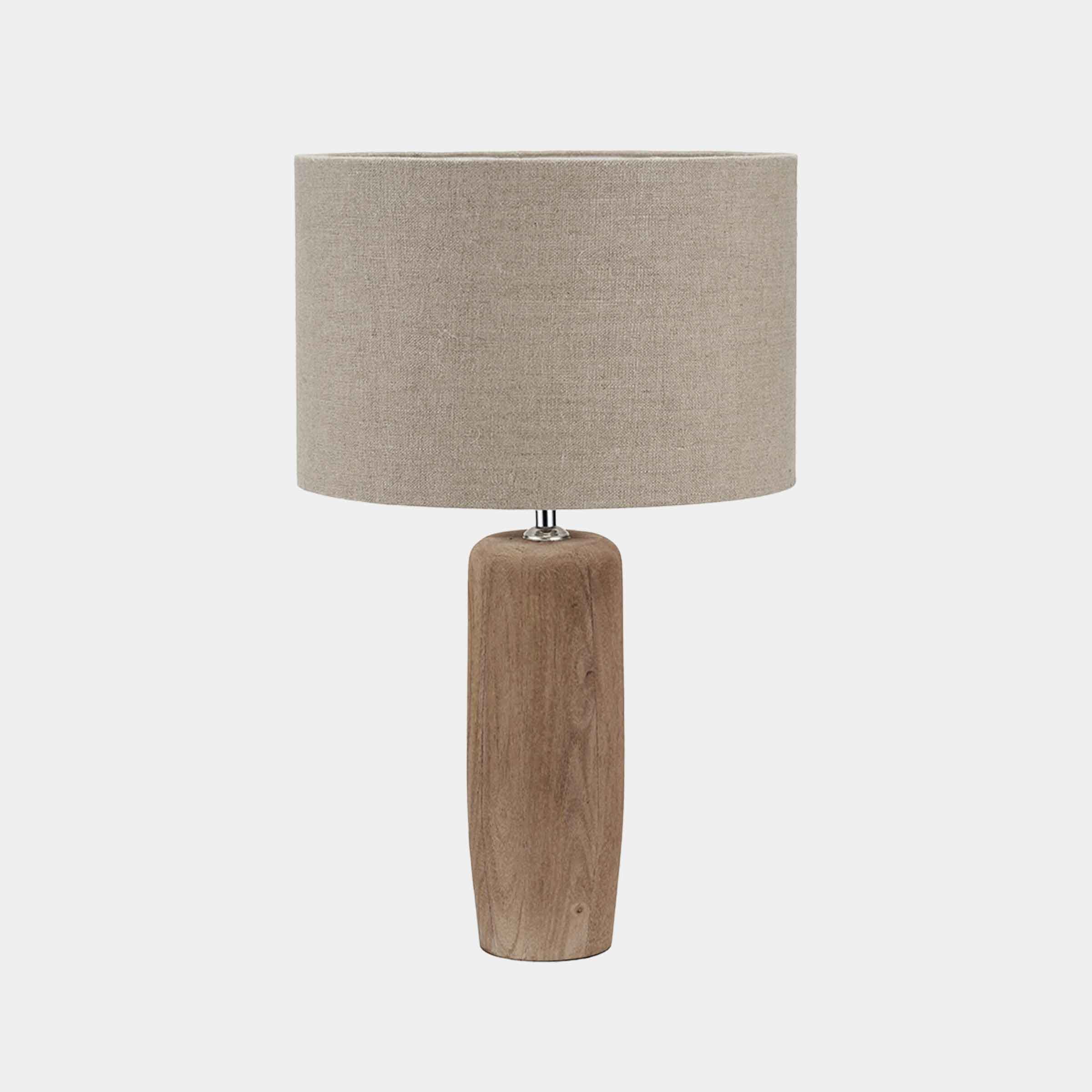 Inaya Mango Wood Table Lamp with Natural Linen Cylinder Shade