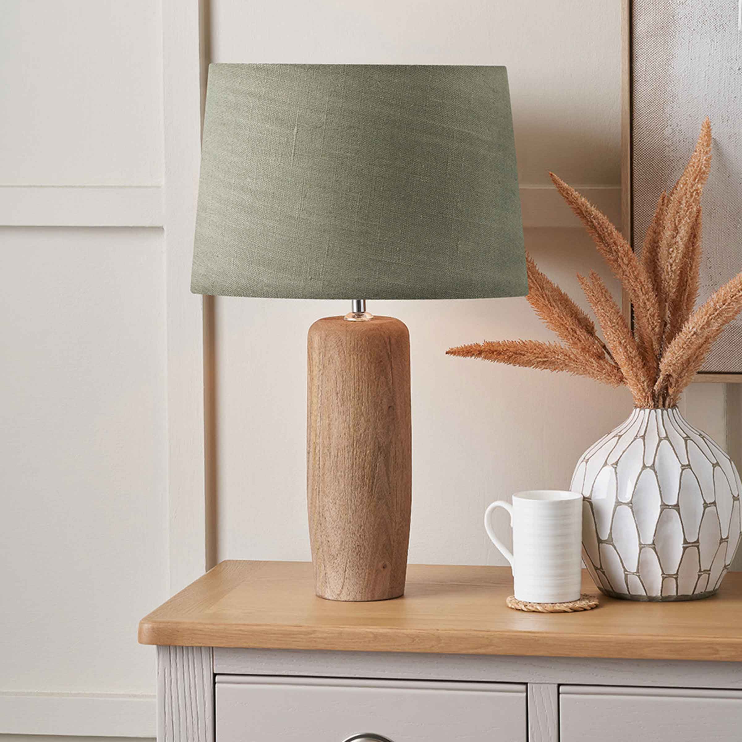 Inaya Mango Wood Table Lamp with Pistachio Linen Shade