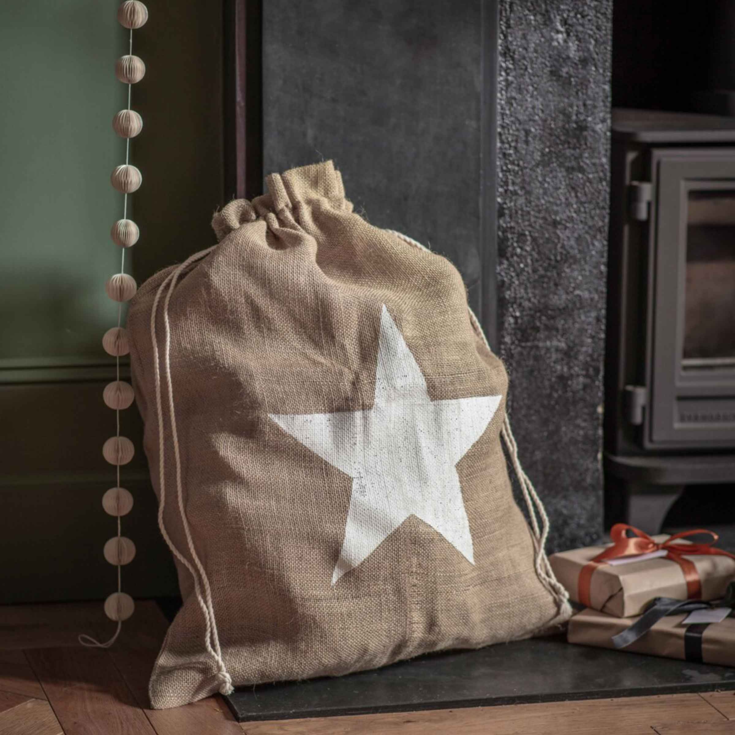 Jute Christmas Sack with Star Print