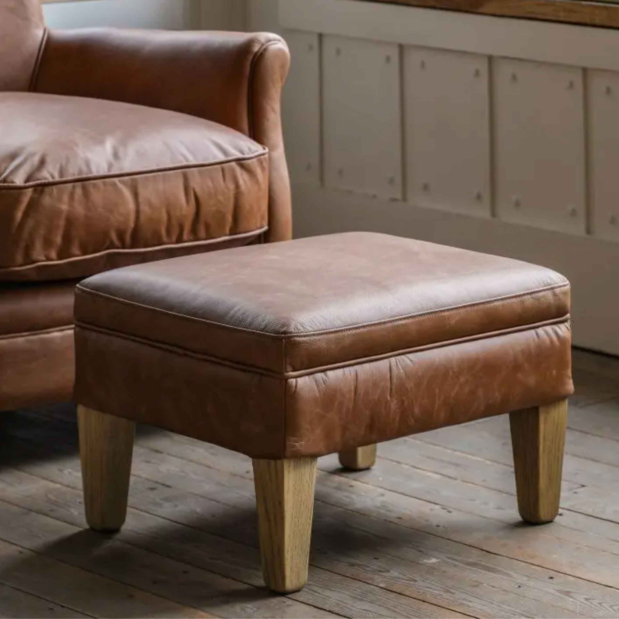 Lovina Vintage Brown Leather Footstool