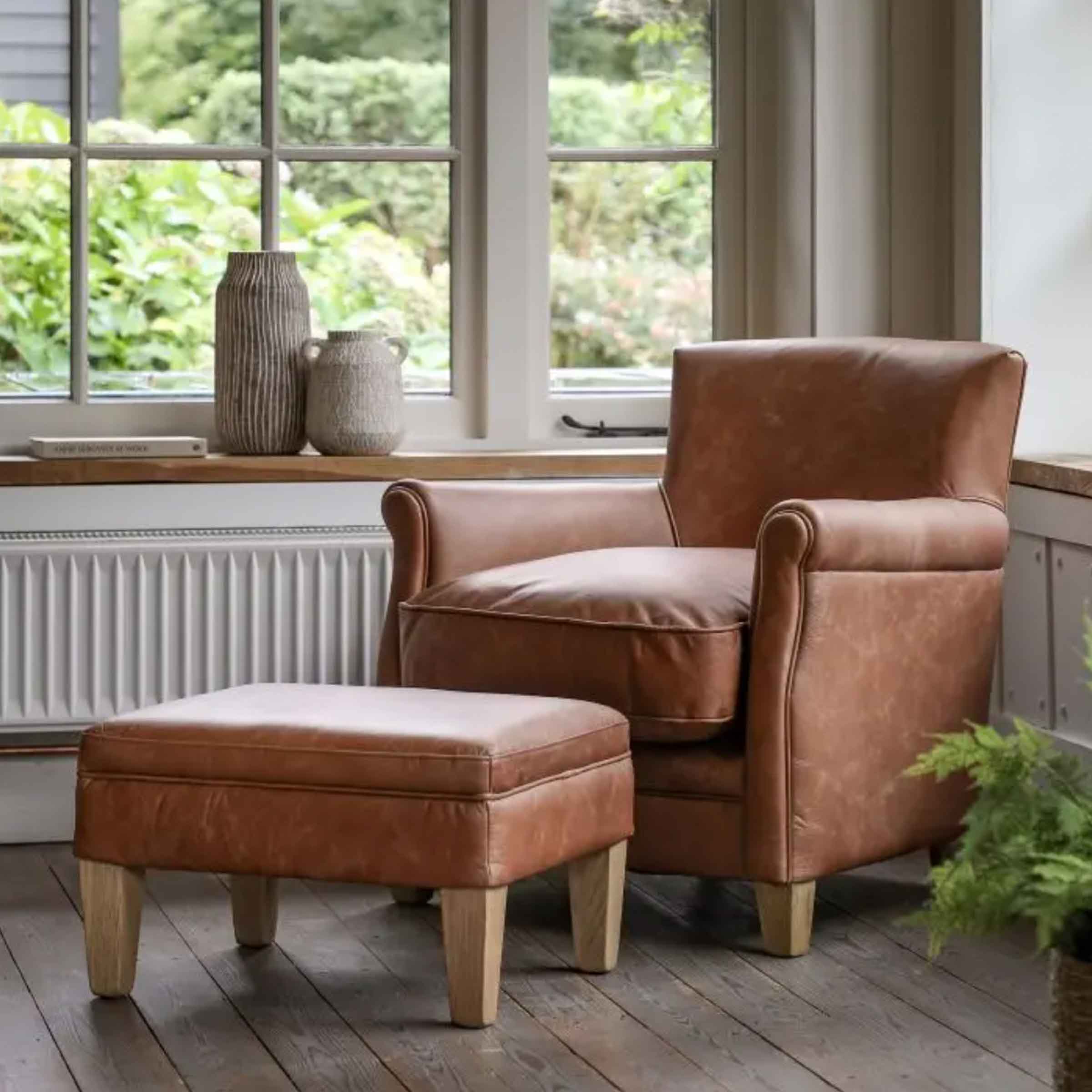 Lovina Vintage Brown Leather Footstool