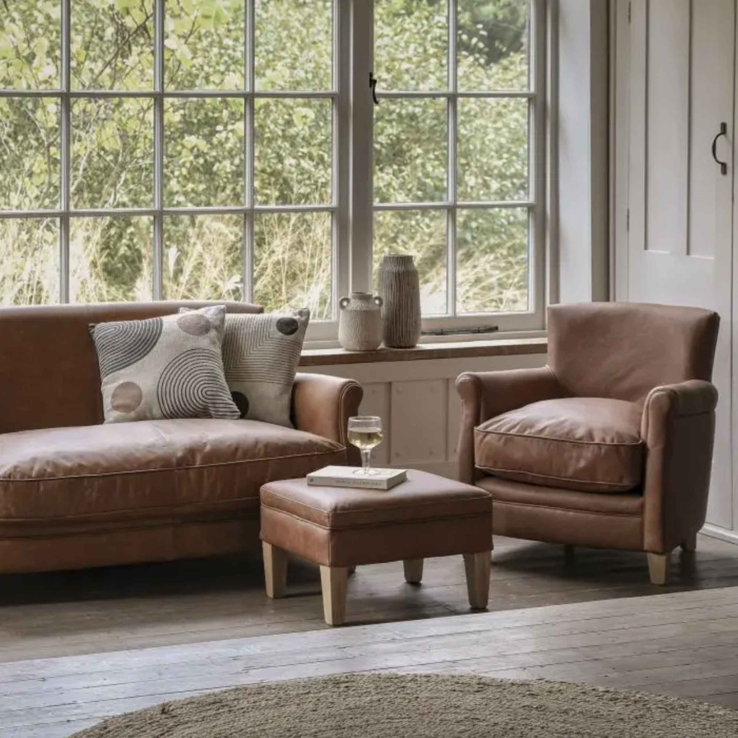 Lovina Vintage Brown Leather Footstool