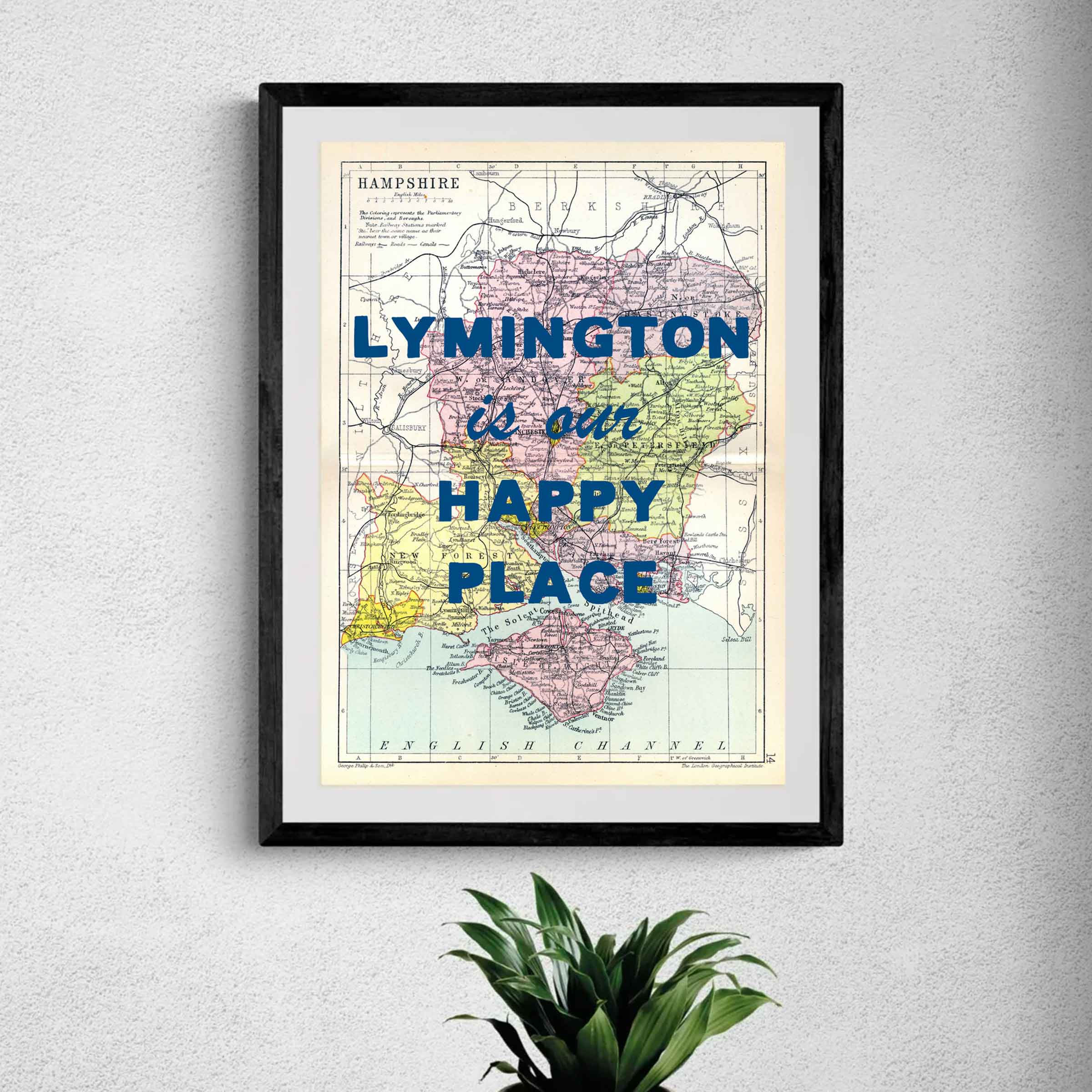 Lymington Our Happy Place | Coloured Map Print | Framed