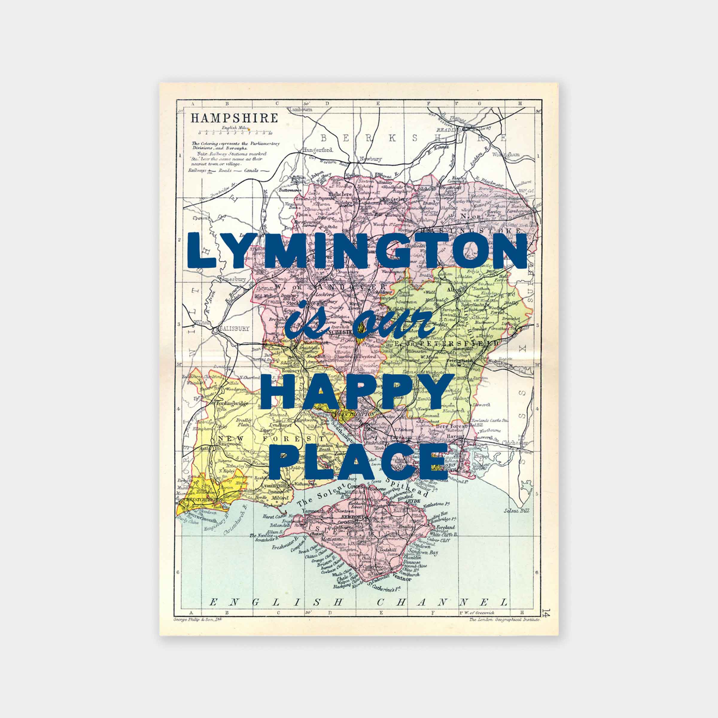 Lymington Our Happy Place | Coloured Map Print | Framed