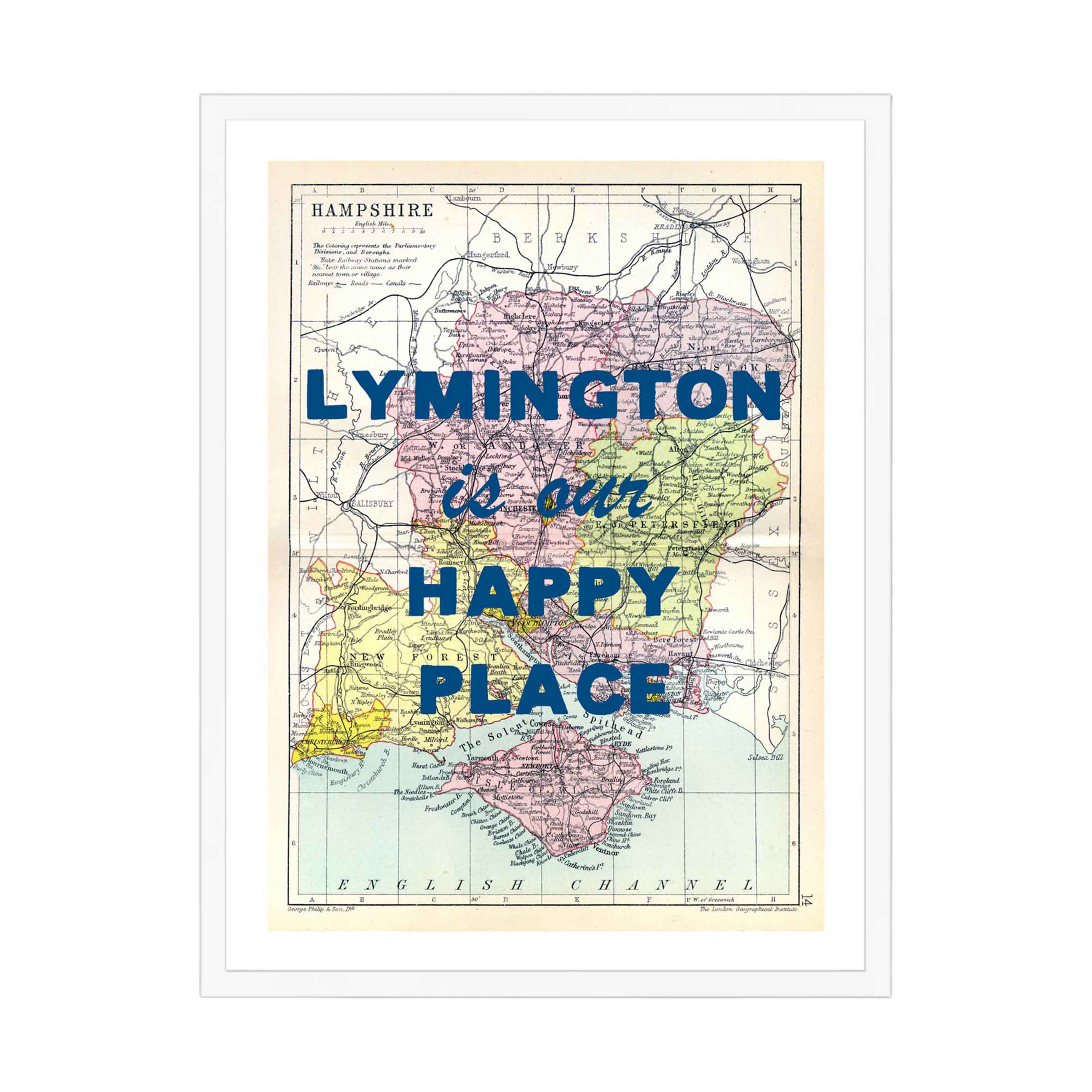 Lymington Our Happy Place | Coloured Map Print | Framed