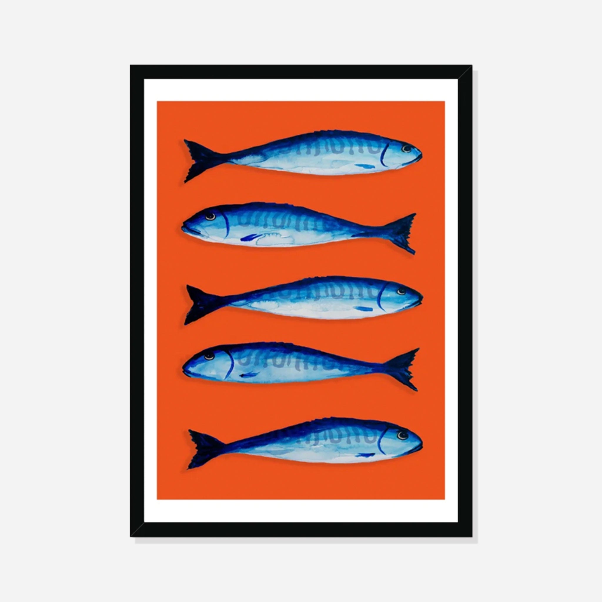 Mackerel Kitchen Art Print Orange - Framed