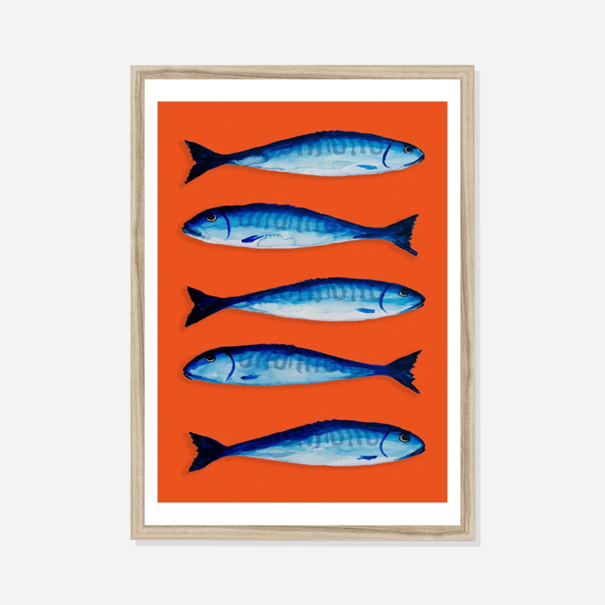 Mackerel Kitchen Art Print Orange - Framed