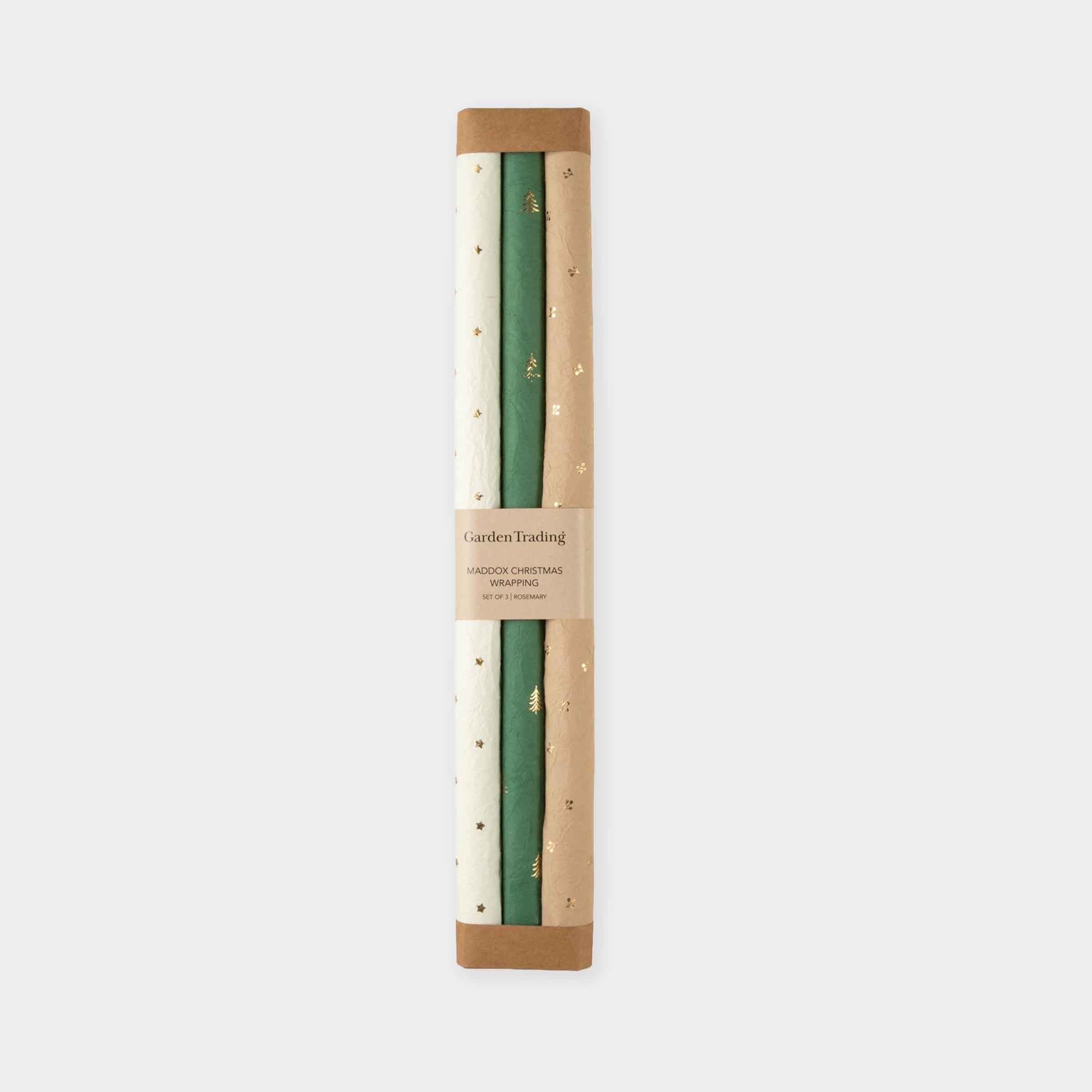 Maddox Christmas Wrapping Paper – Rosemary Green with Gold Foil Designs