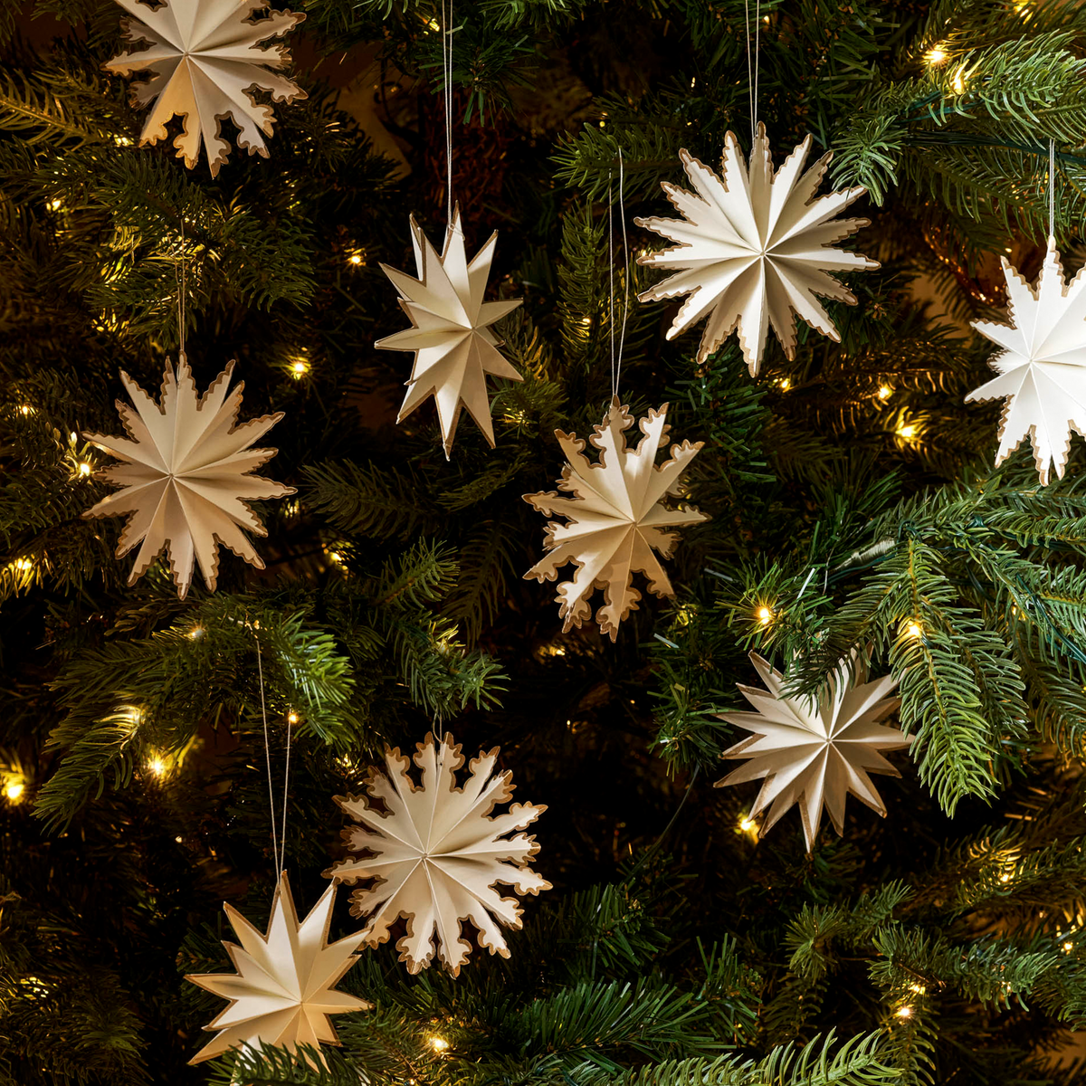 Maddox Paper Christmas Stars – Warm White & Gold, Set of 9