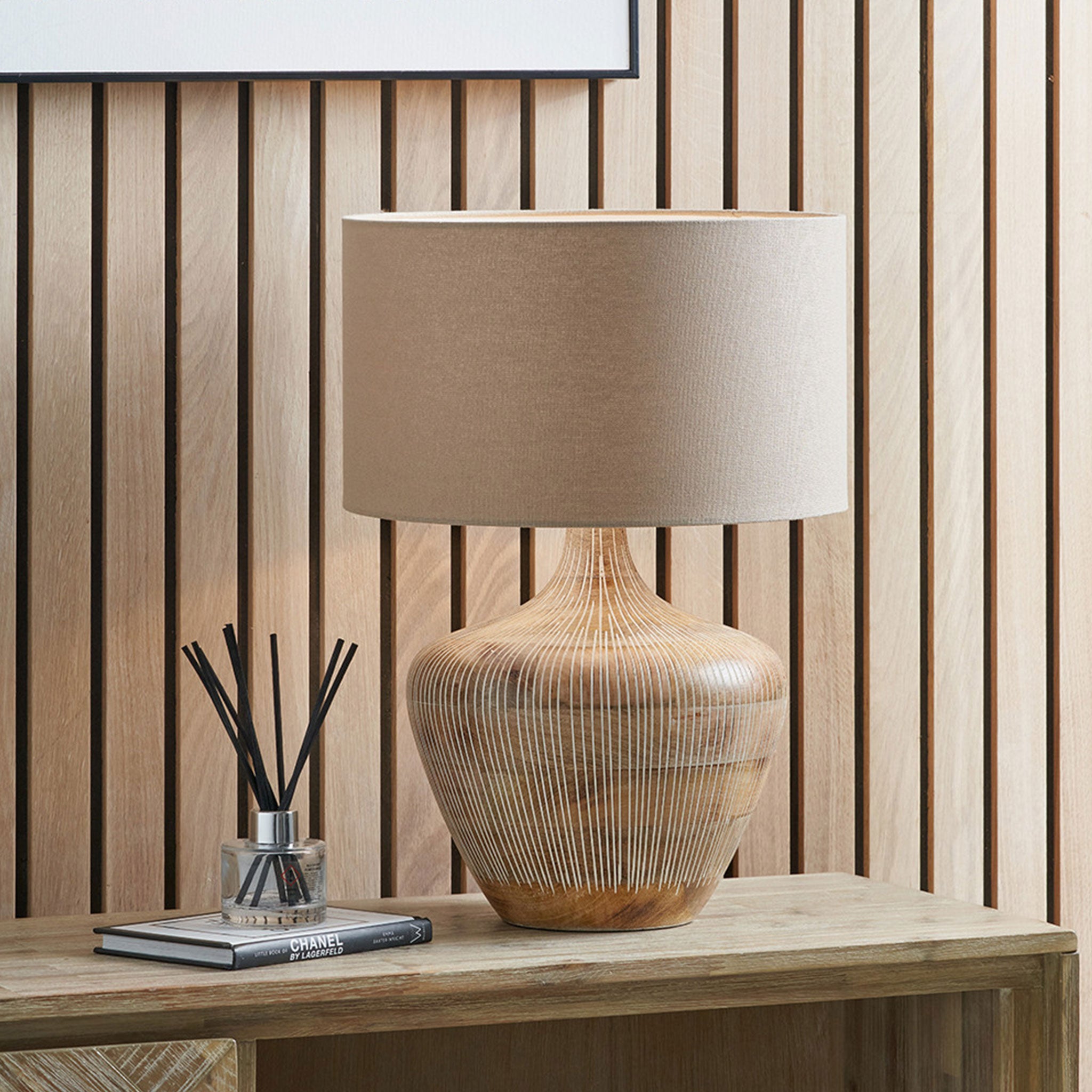 Manaia White Wash Textured Wood Table Lamp