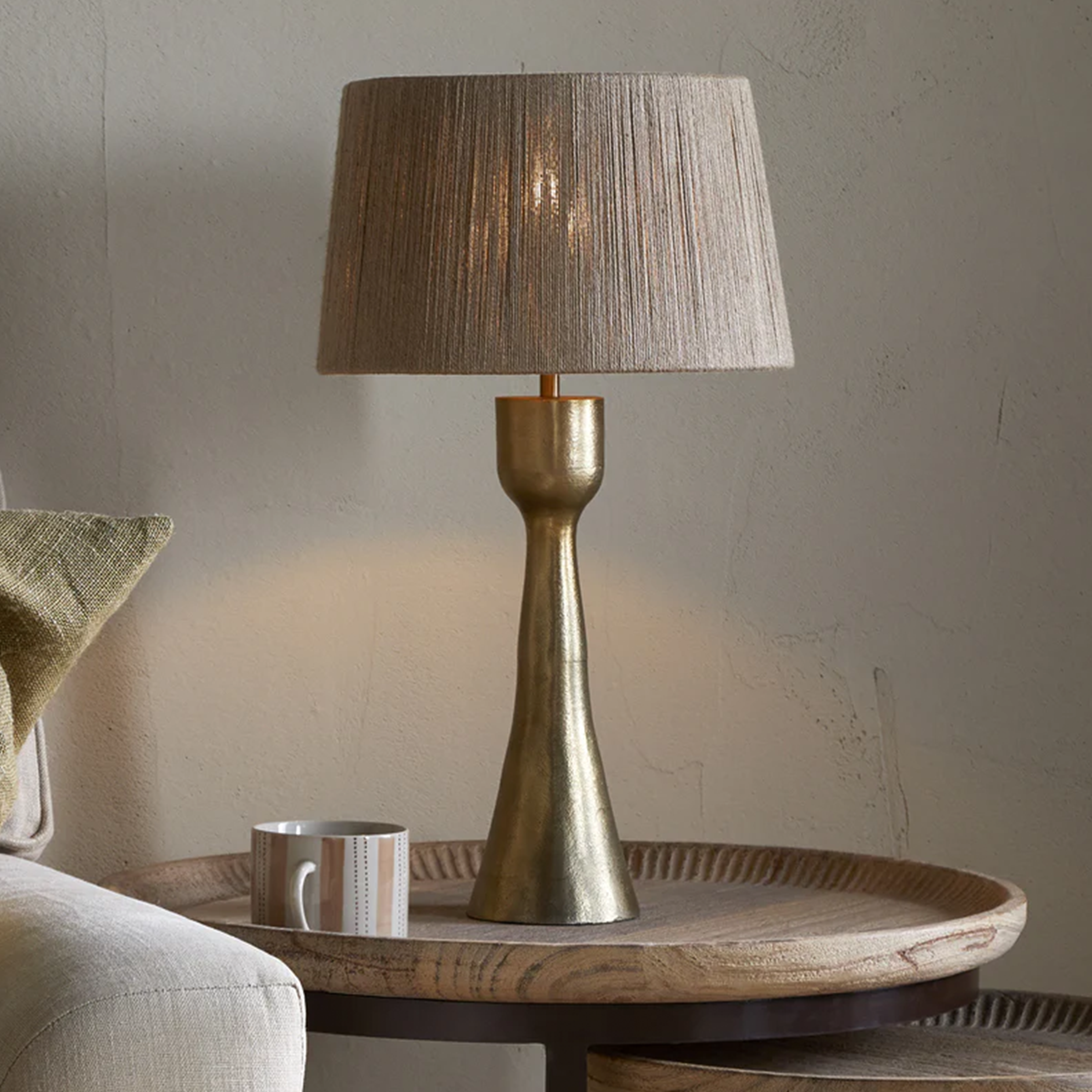 Marpha Antique Brass Table Lamp with Jute Shade