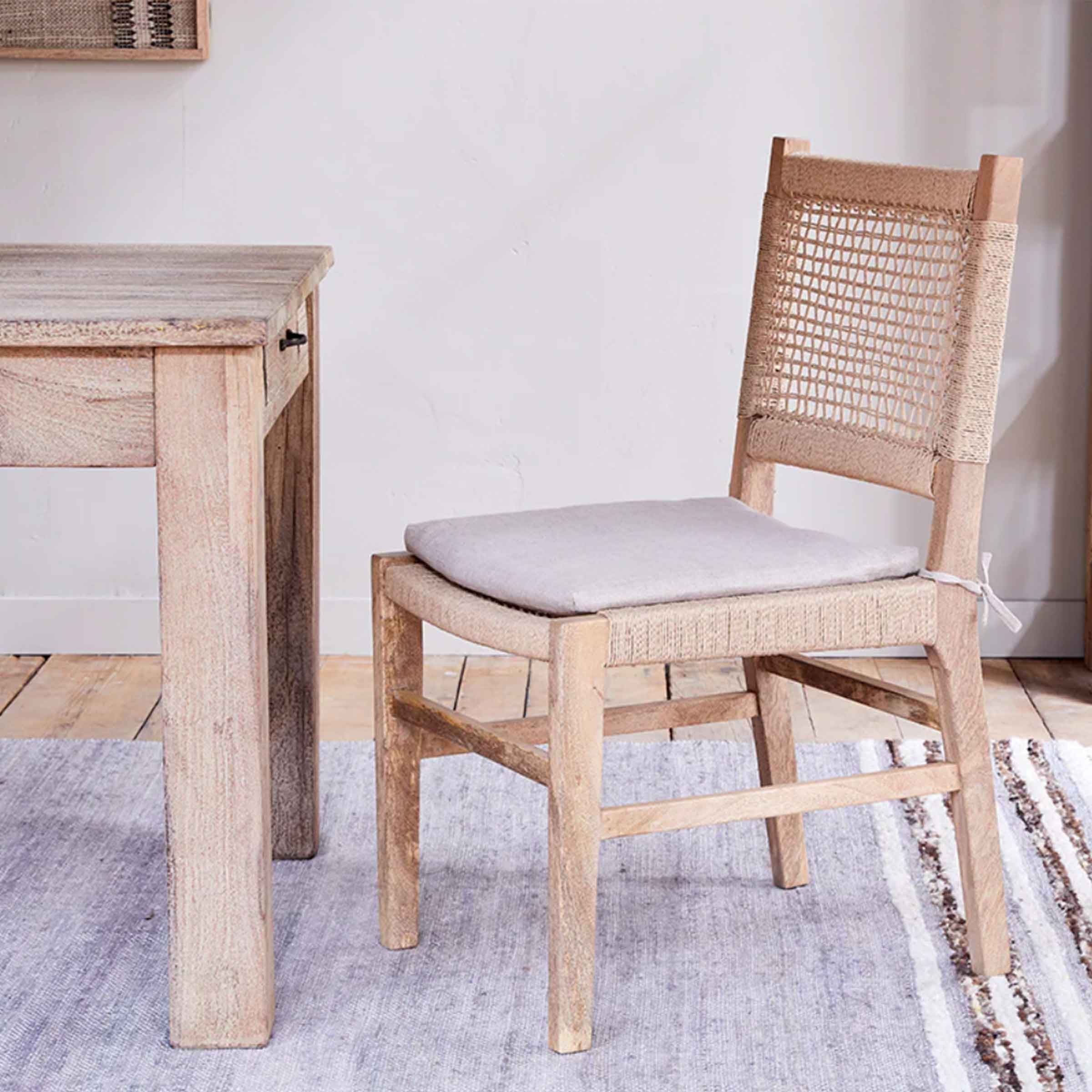 Melolo Mango Wood + Cord Dining Chair | Natural