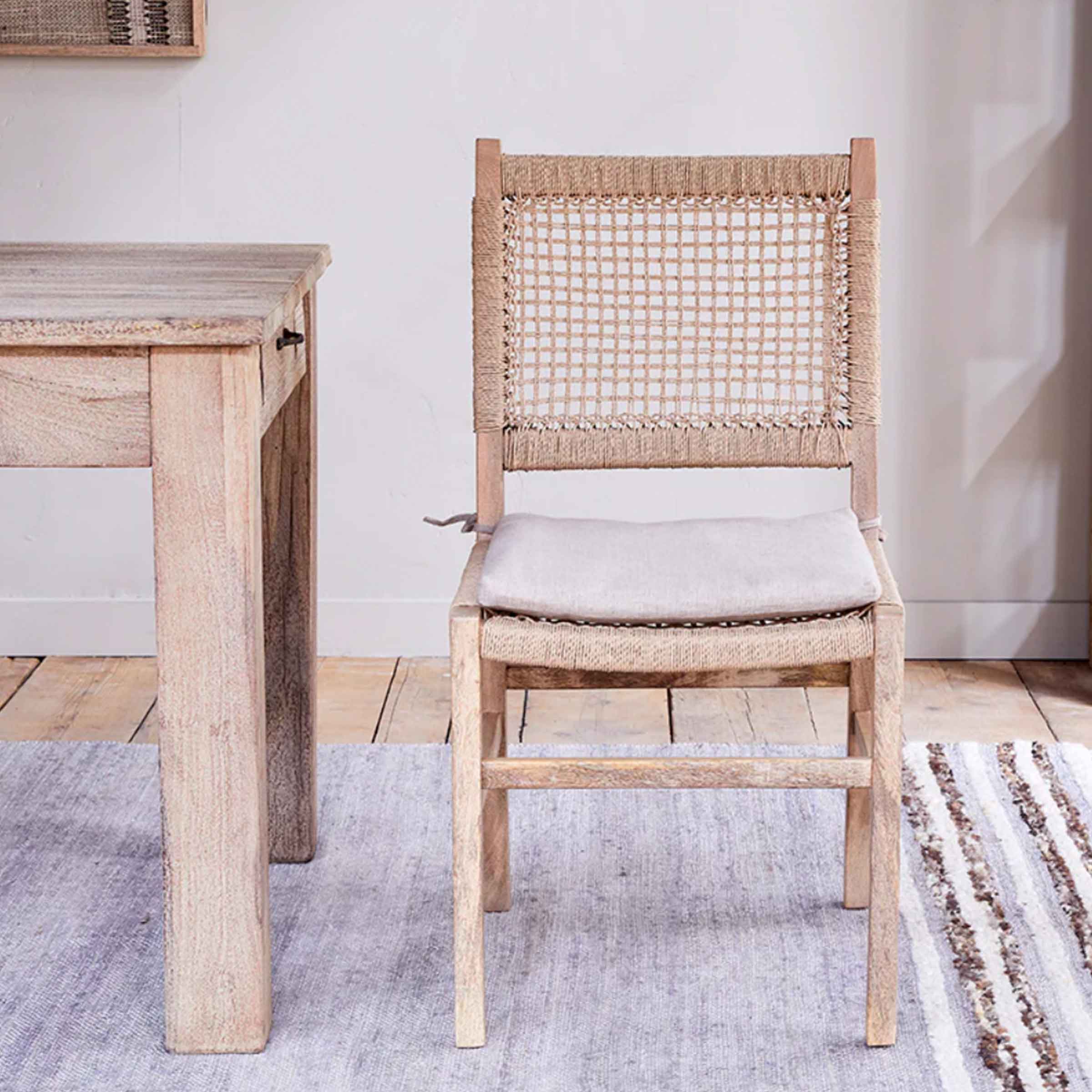 Melolo Mango Wood + Cord Dining Chair | Natural