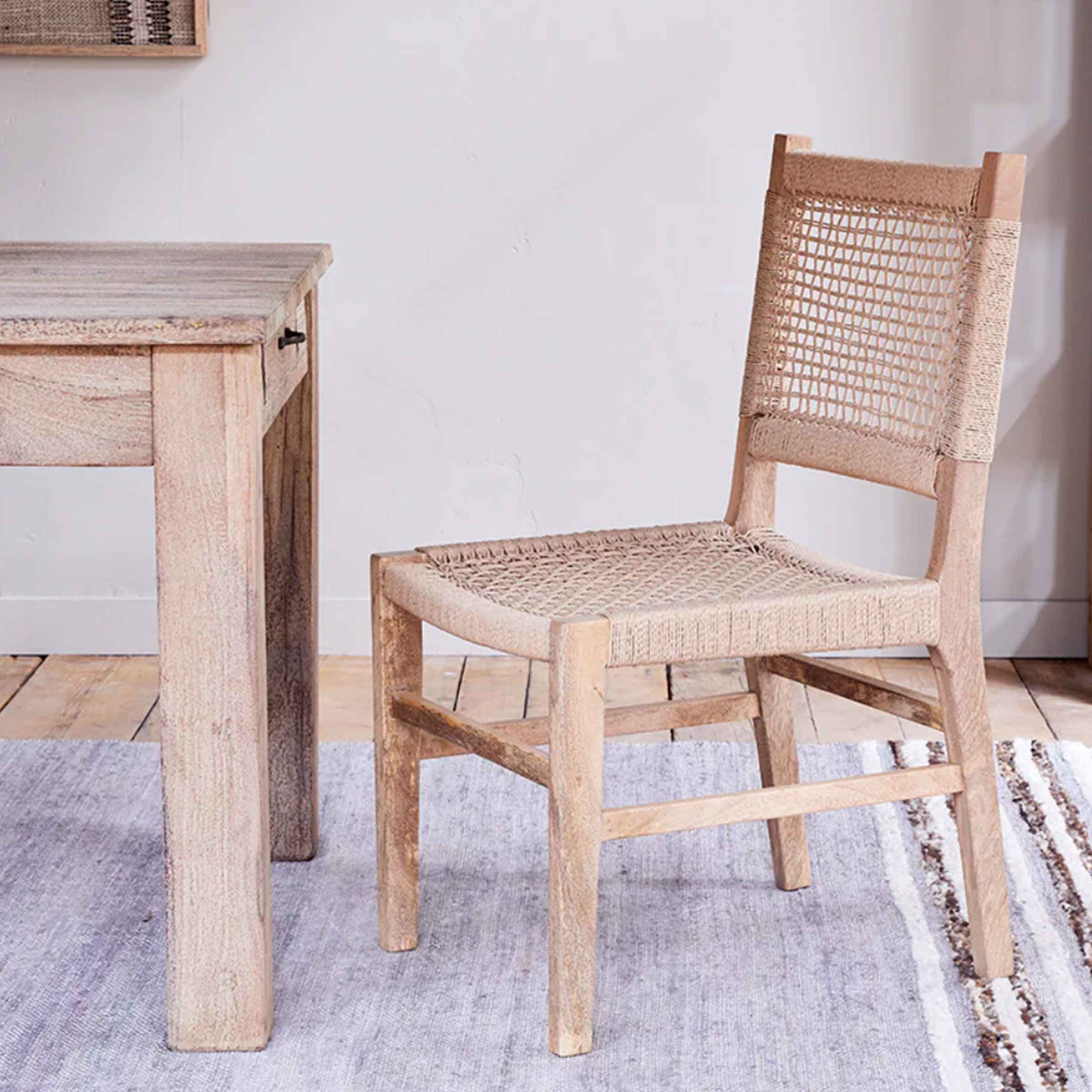Melolo Mango Wood + Cord Dining Chair | Natural