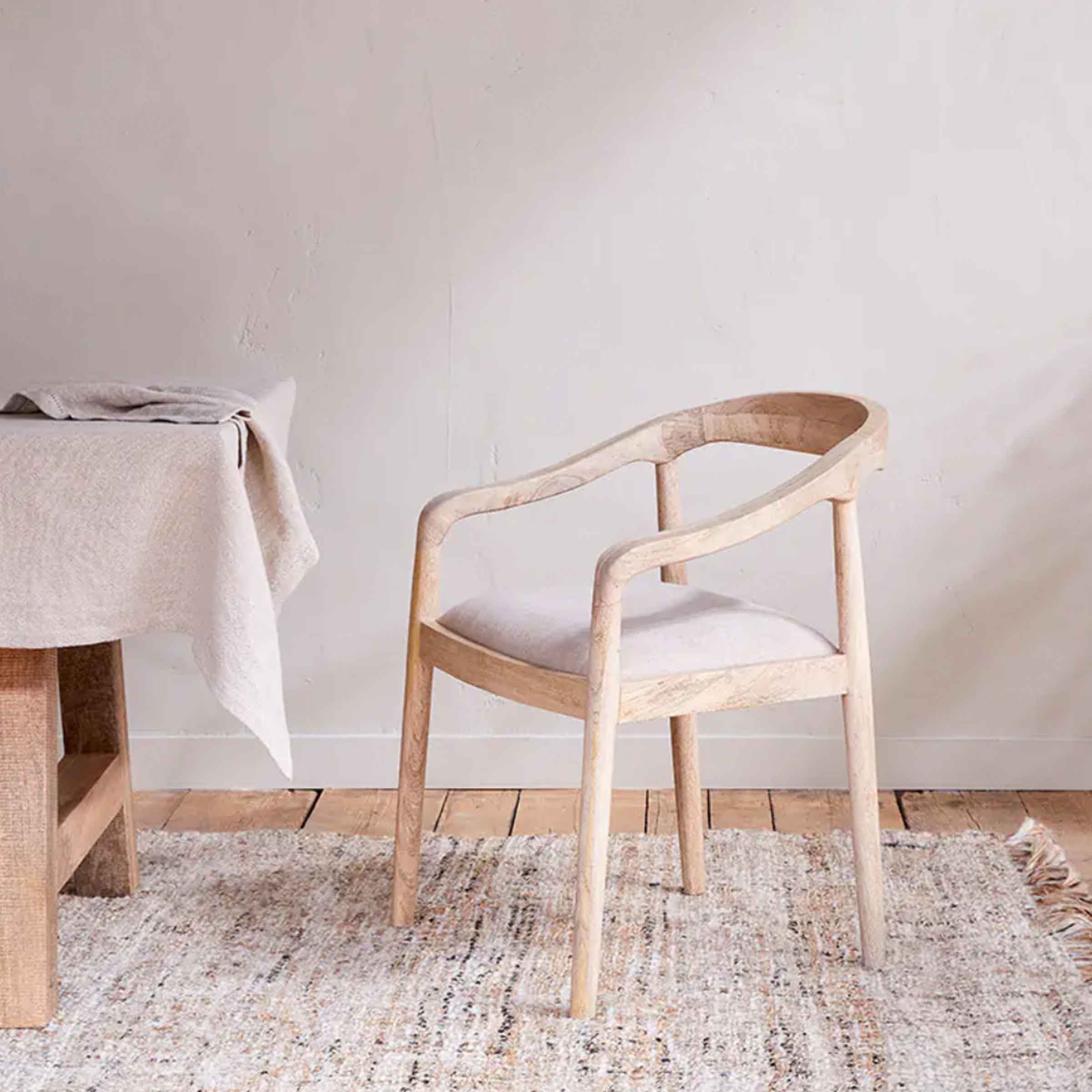 Melolo Mango Wood Upholstered Dining Chair | Natural