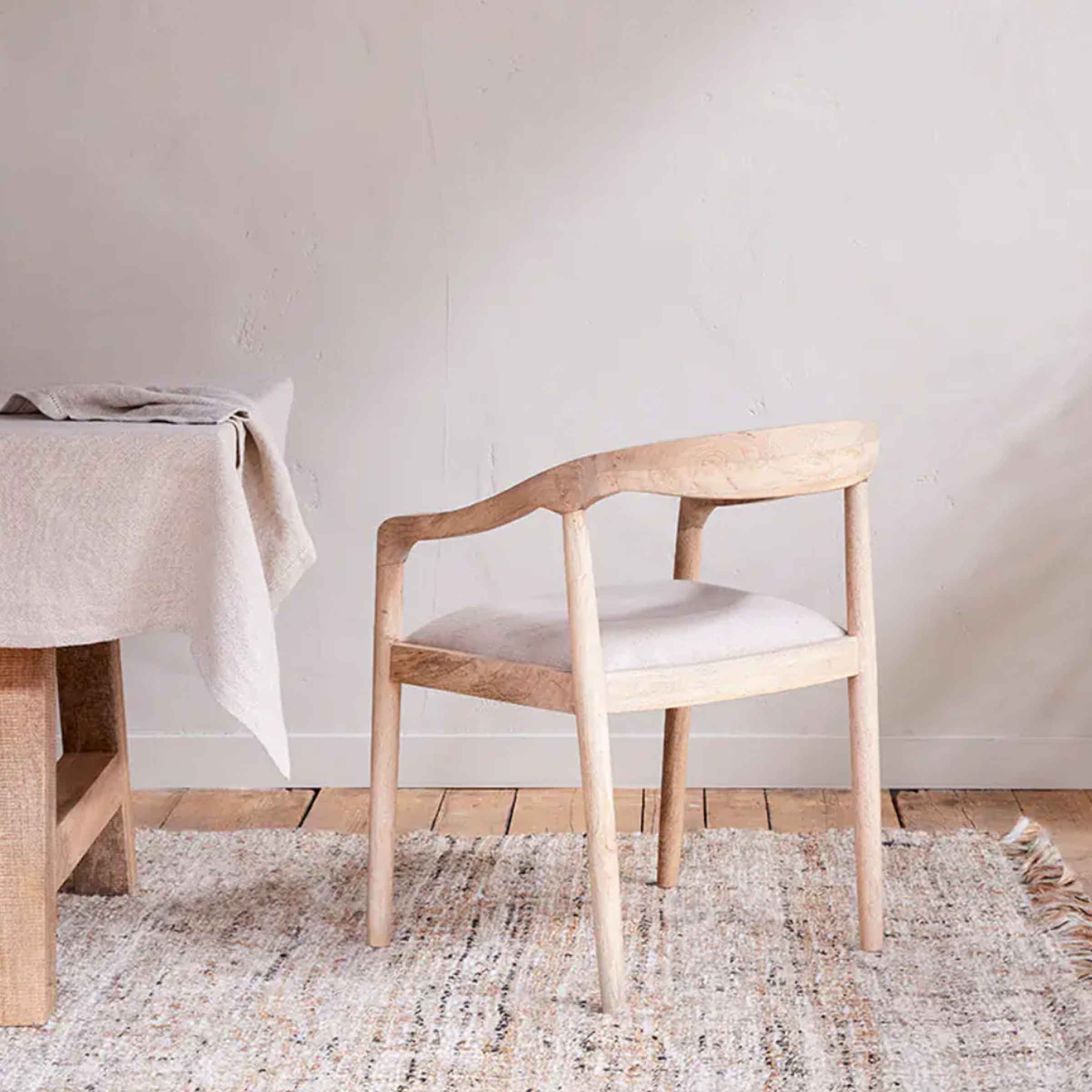 Melolo Mango Wood Upholstered Dining Chair | Natural