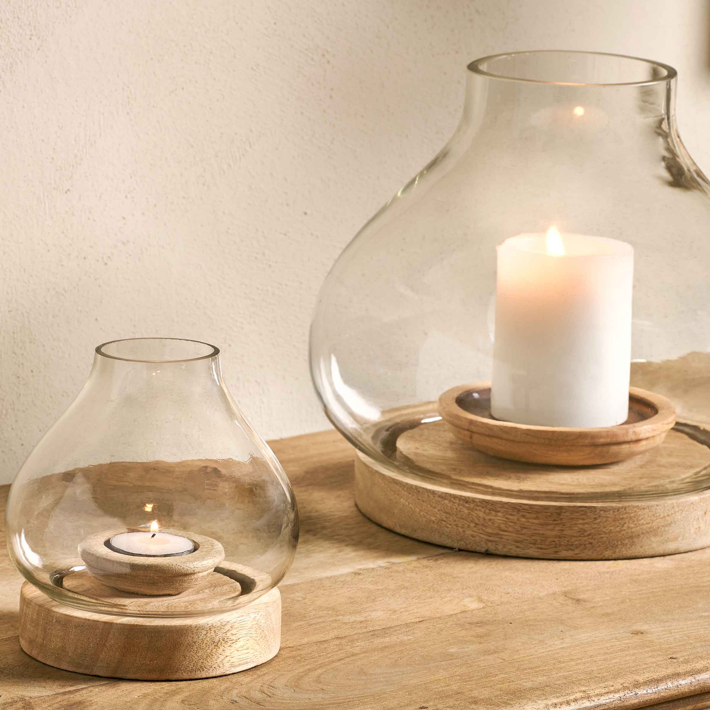 Naryla Lantern – Recycled Glass & Mango Wood Candle Holder