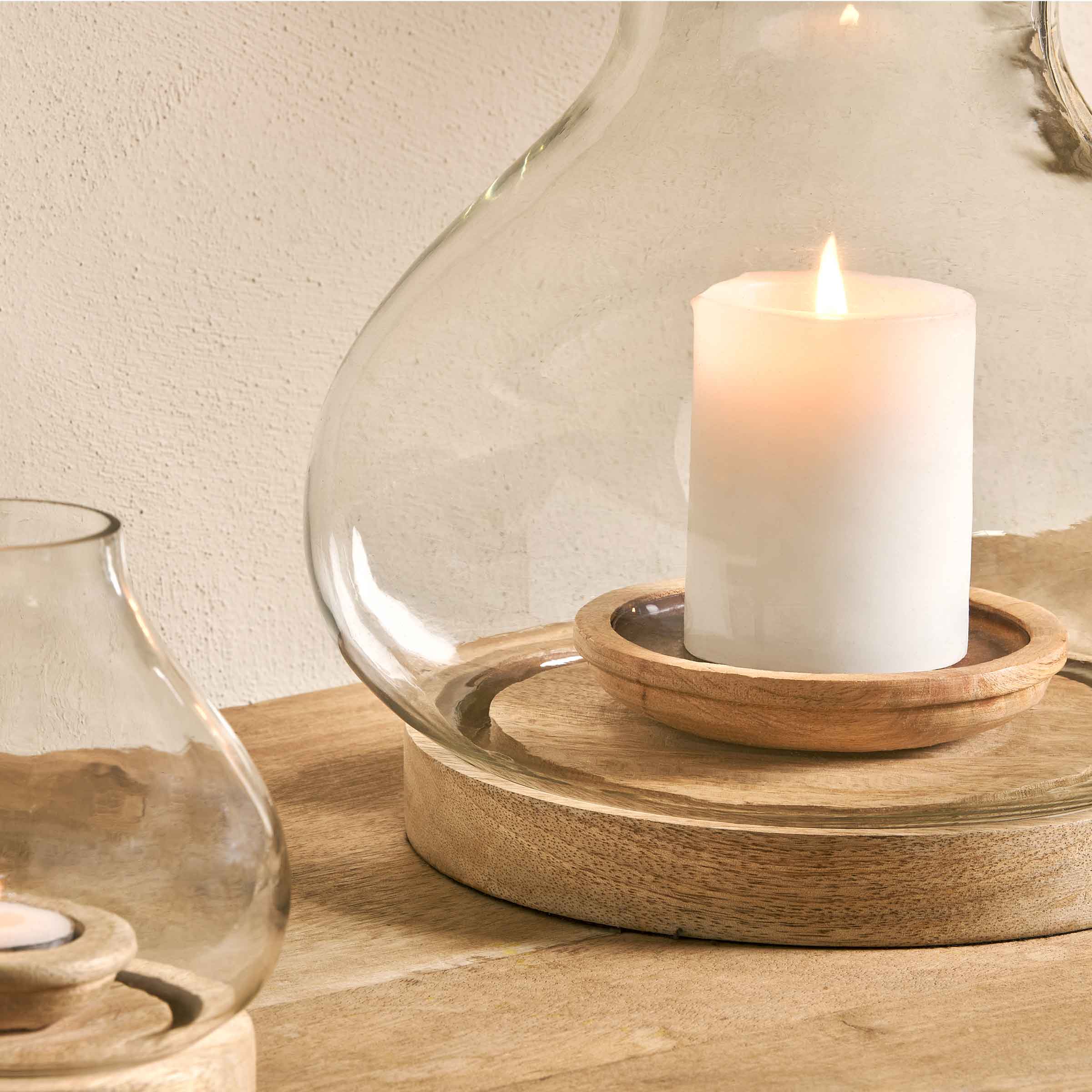 Naryla Lantern | Elegant Glass & Mango Wood Candle Lantern