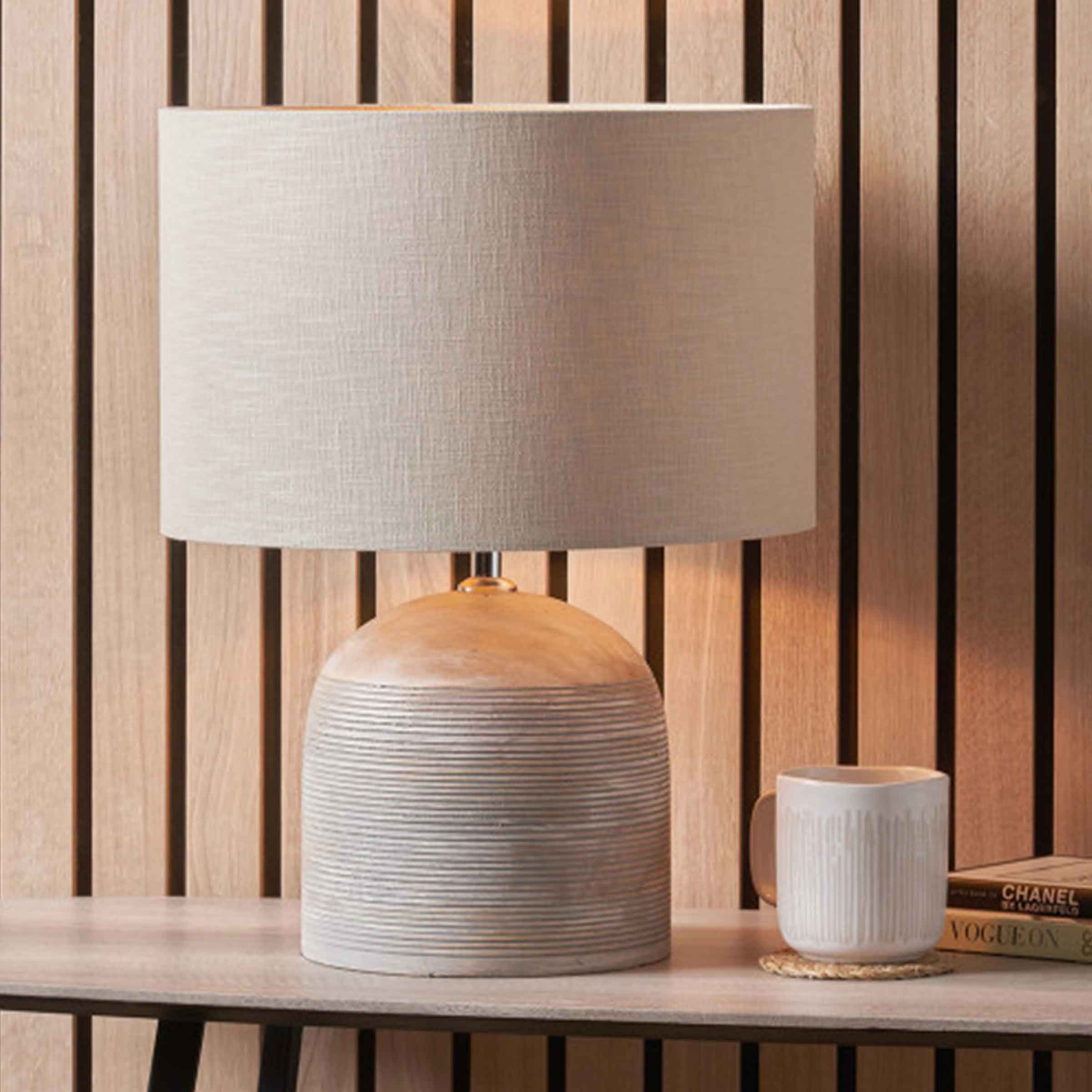Nelu Grey Engraved Wood Dome Table Lamp