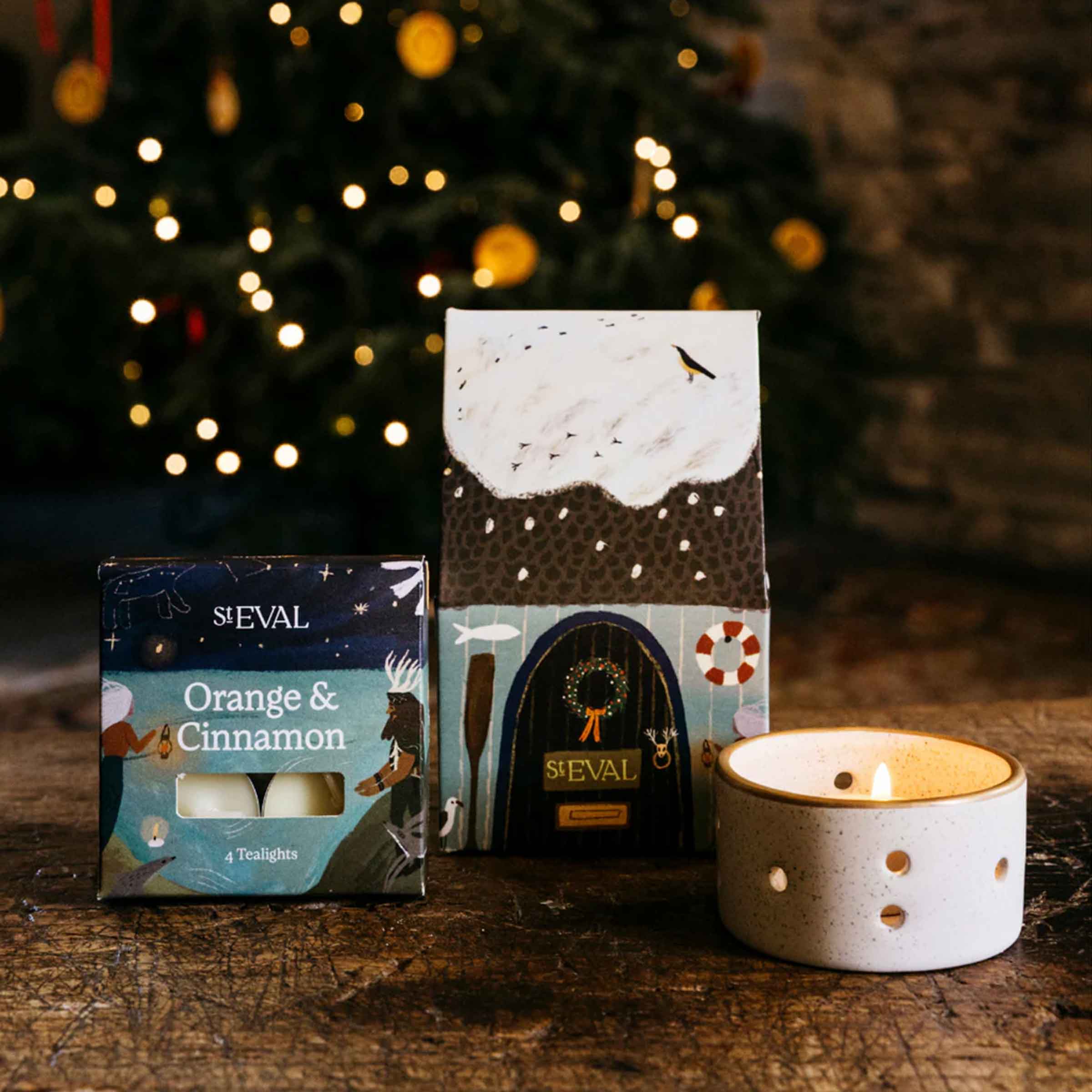 Orange & Cinnamon Christmas Cottage Tealight Set