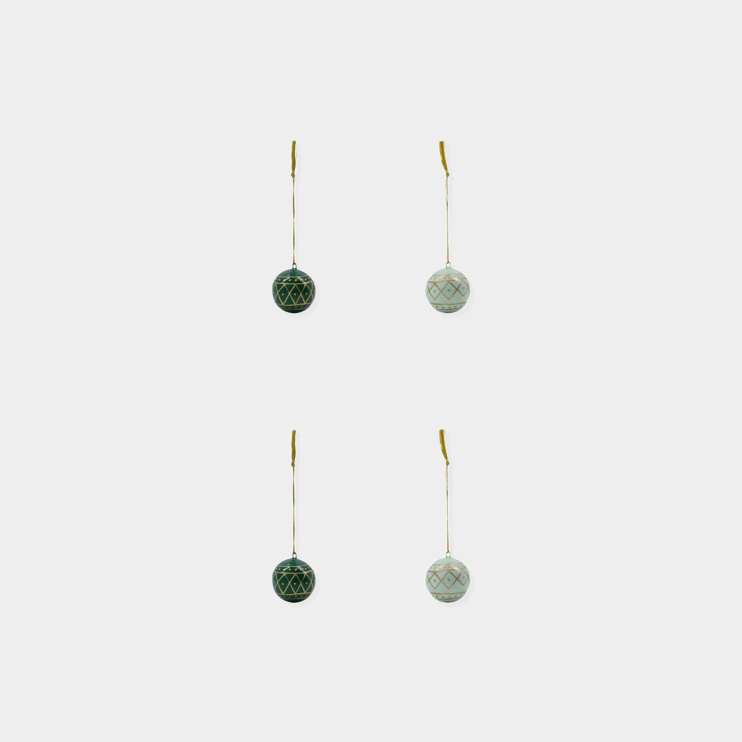 Handcrafted Paper Mache Baubles | Green + Mint | Set of 4