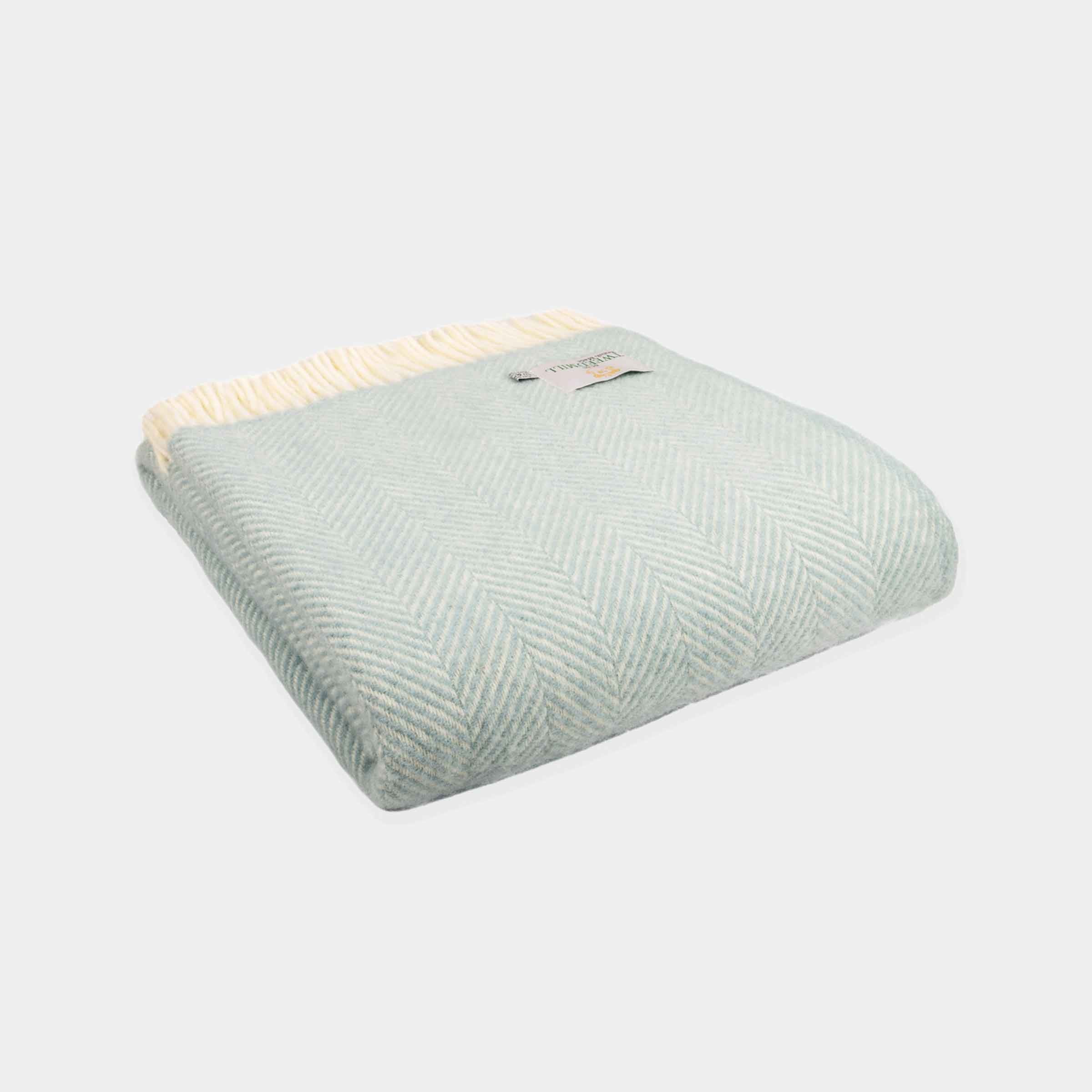 Pure New Wool Throw | Fishbone | Duck Egg