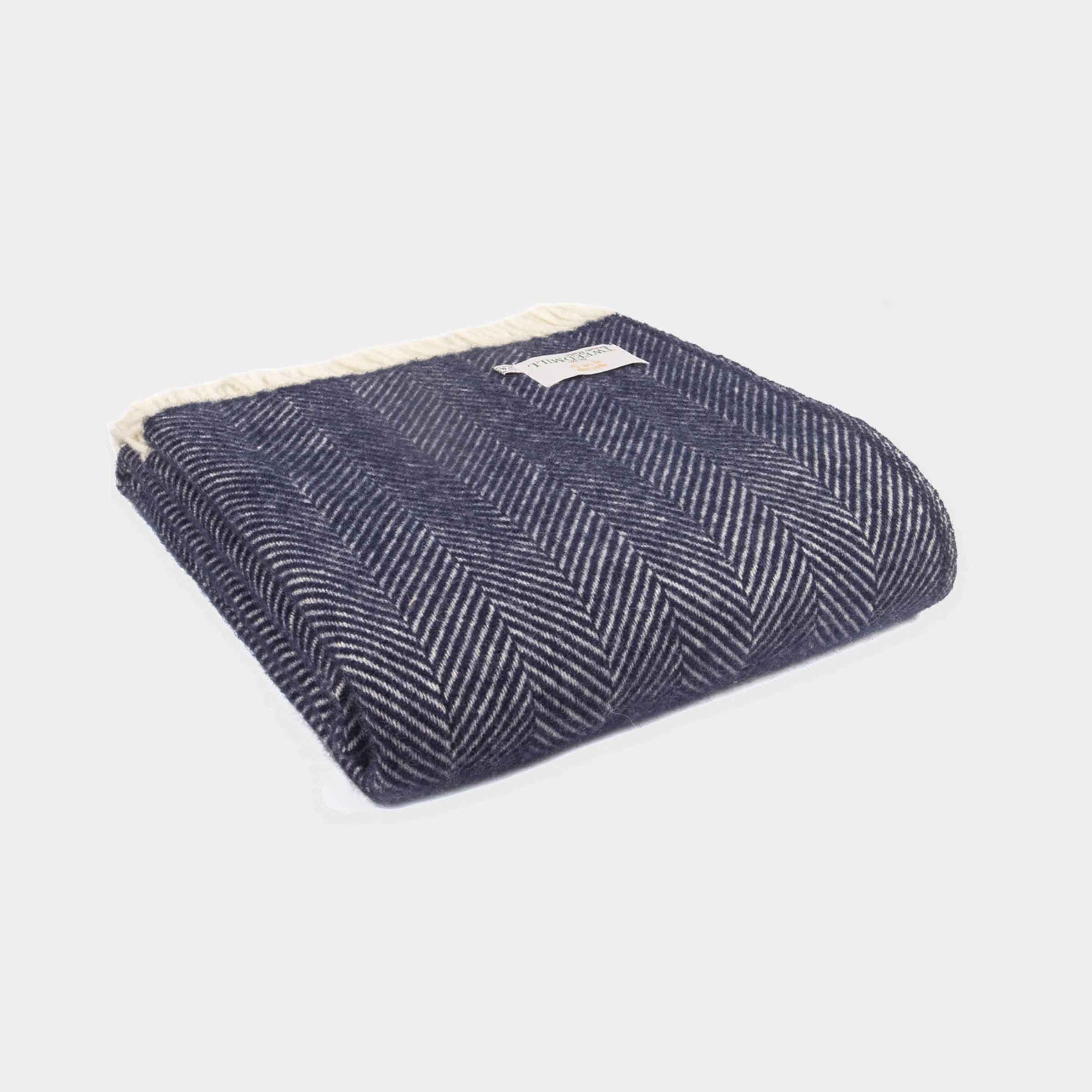 Pure New Wool Throw | Fishbone | Navy