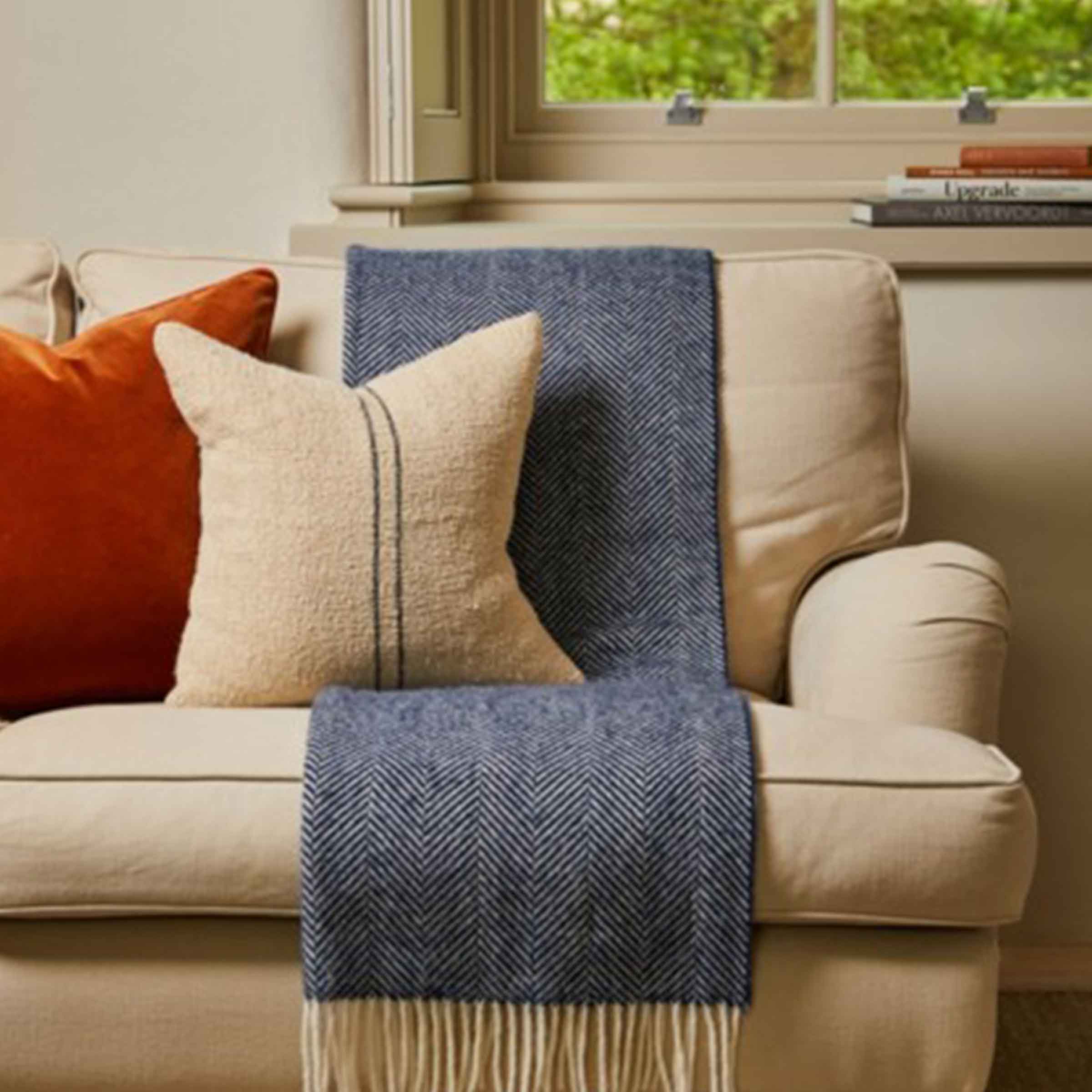 Pure New Wool Throw | Fishbone | Navy