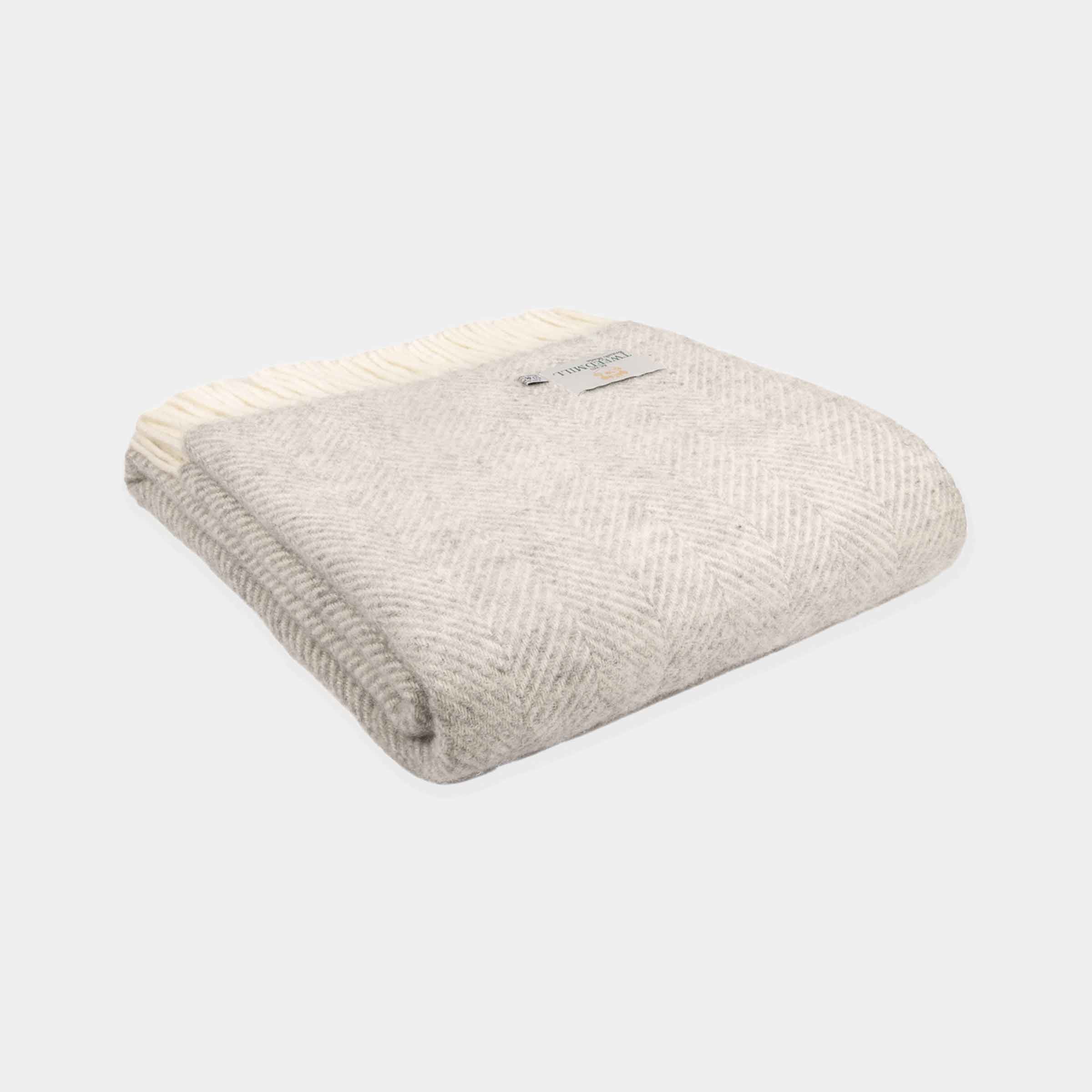 Pure New Wool Throw | Fishbone | Silver Grey